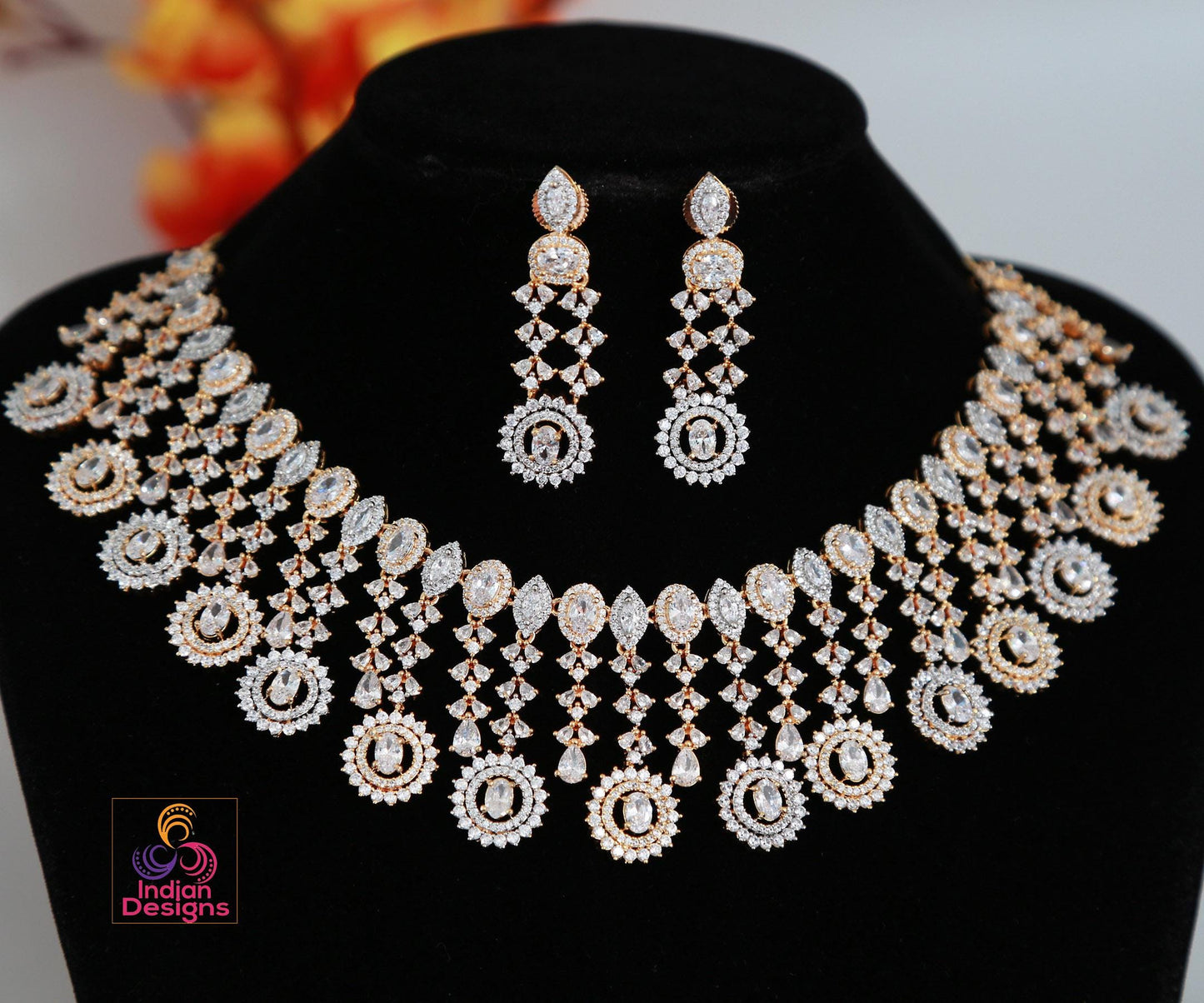 CZ Diamond Bridal choker Necklace Earring Set| Statement Wedding Necklace| American Diamond Choker set|Indian/Pakistani jewelry|Gift for her