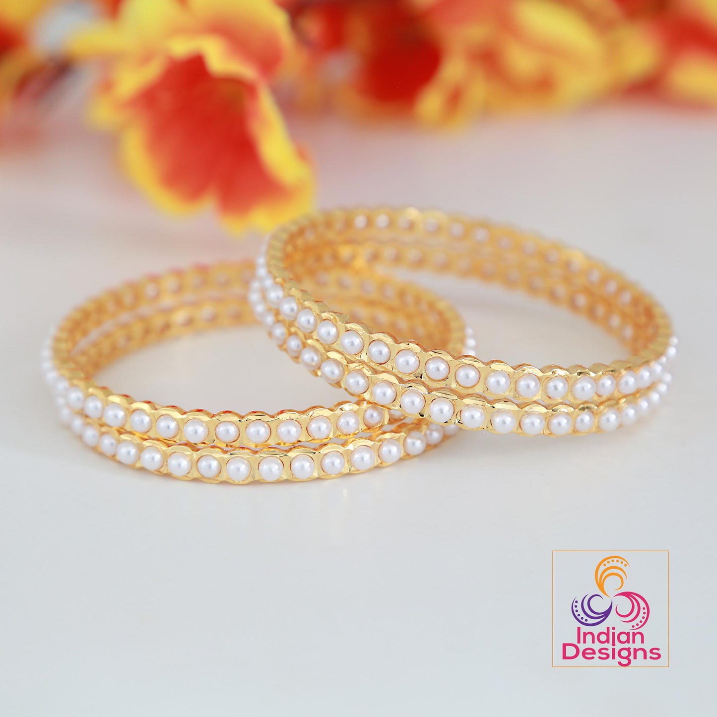 One Gram Gold Red Classic Pearl bangles 4-Piece| Traditional South Indian Bangles| Stylish party bangles| Lightweight bangles| Gift for her