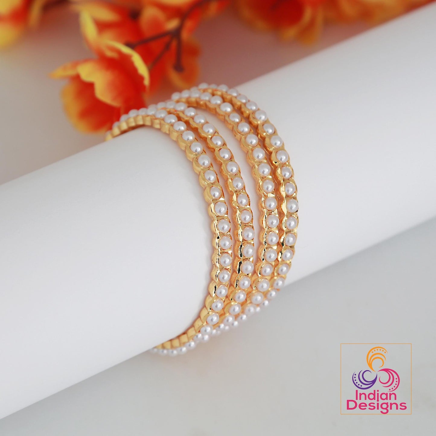 One Gram Gold Red Classic Pearl bangles 4-Piece| Traditional South Indian Bangles| Stylish party bangles| Lightweight bangles| Gift for her