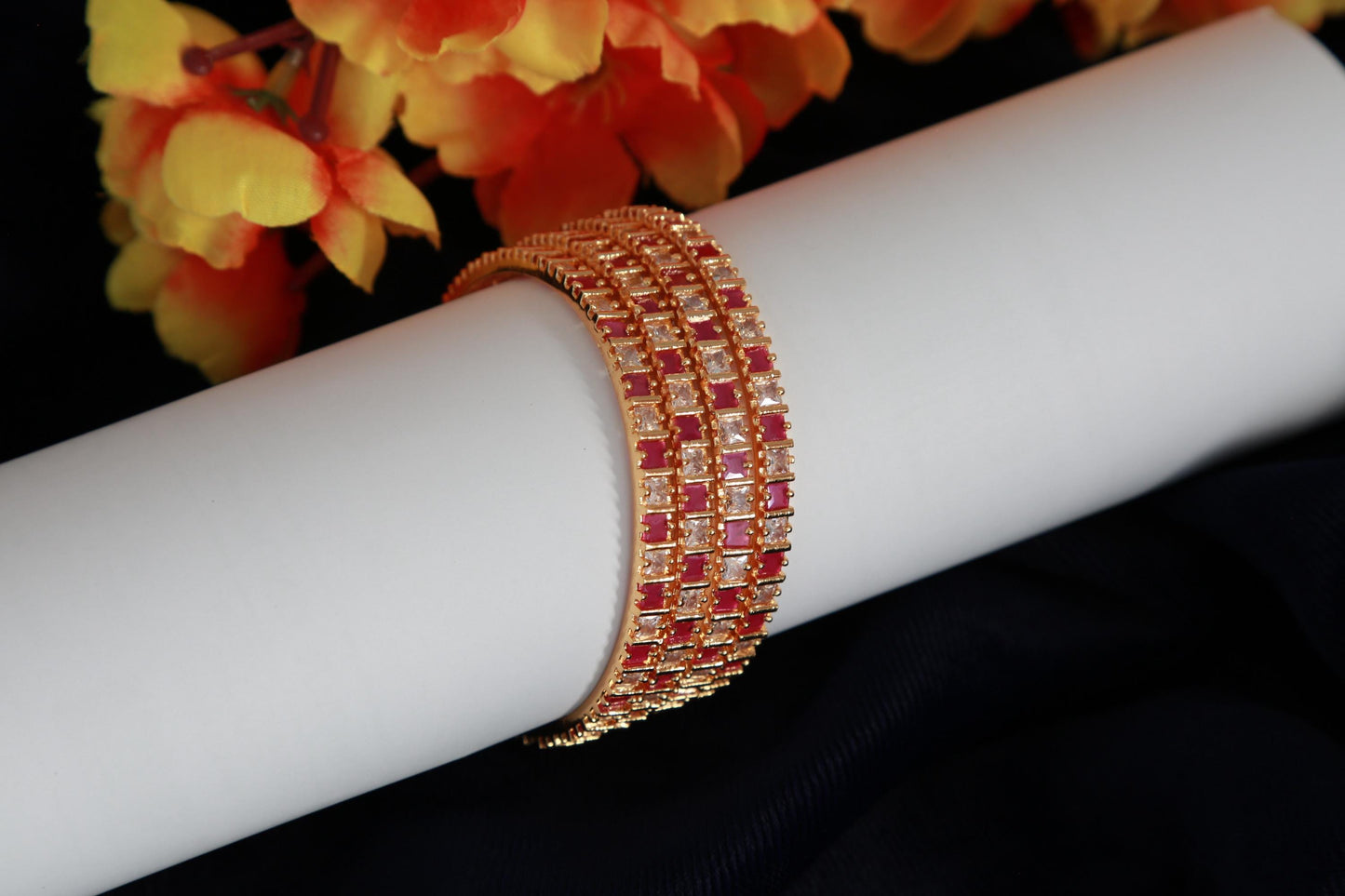 AD stone Ruby & Emerald Green bangles set| Gold Plated Indian wedding Bangle set of 4| American Diamond CZ stone bangles| Party wear bangles