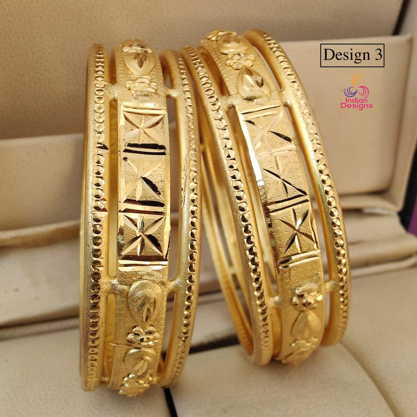Gold Tone Indian Bangles Set 2 Pc| party wear bangles| Light weight Modern gold bangle/Bracelet set for| Wedding bangles Indian|Gift for her