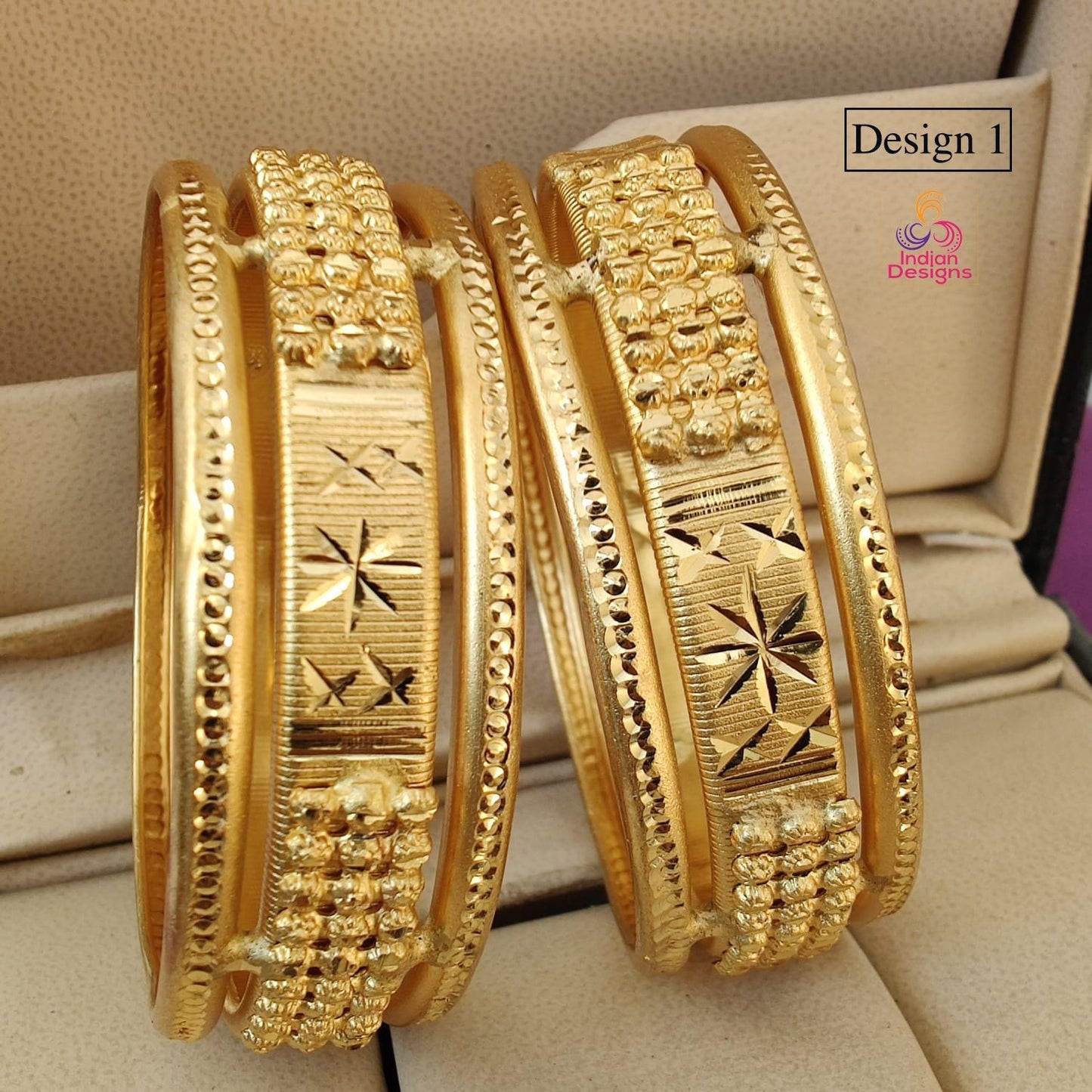 Gold Tone Indian Bangles Set 2 Pc| party wear bangles| Light weight Modern gold bangle/Bracelet set for| Wedding bangles Indian|Gift for her