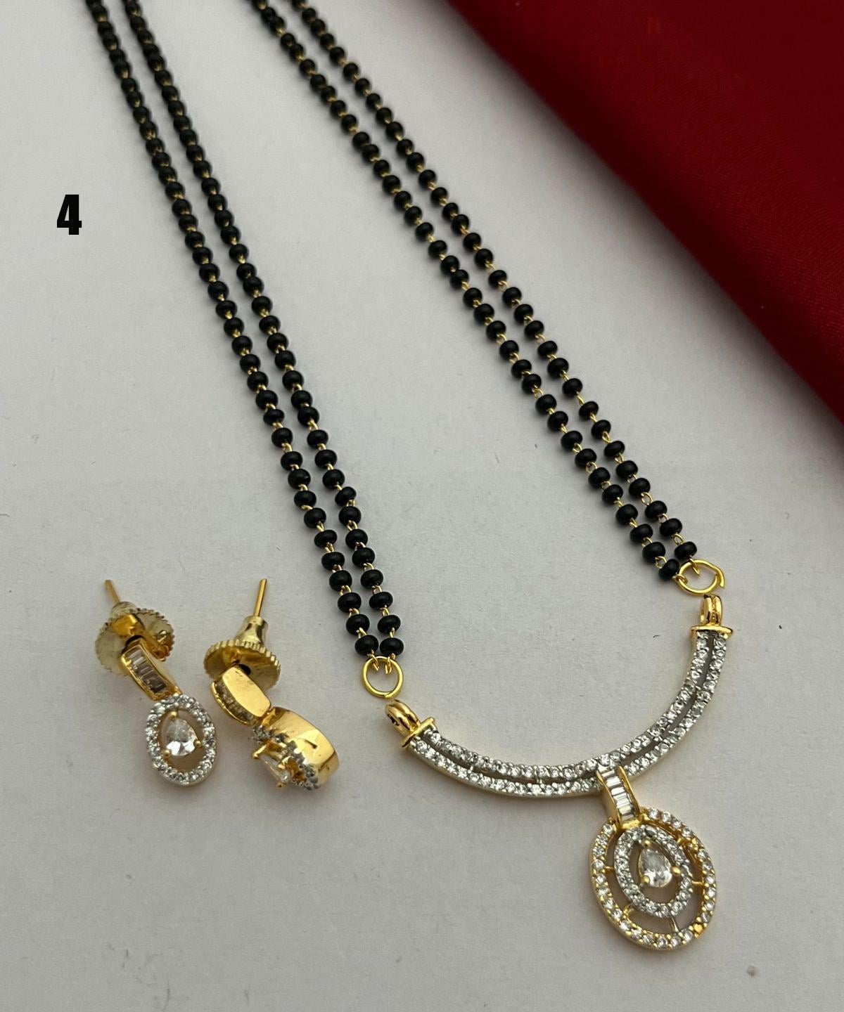CZ Gold Plated MangalSutra with black bead chain |Indian Fashion Jewelry |Daily wear American Diamond MangalSutra set |Perfect Gift for wife