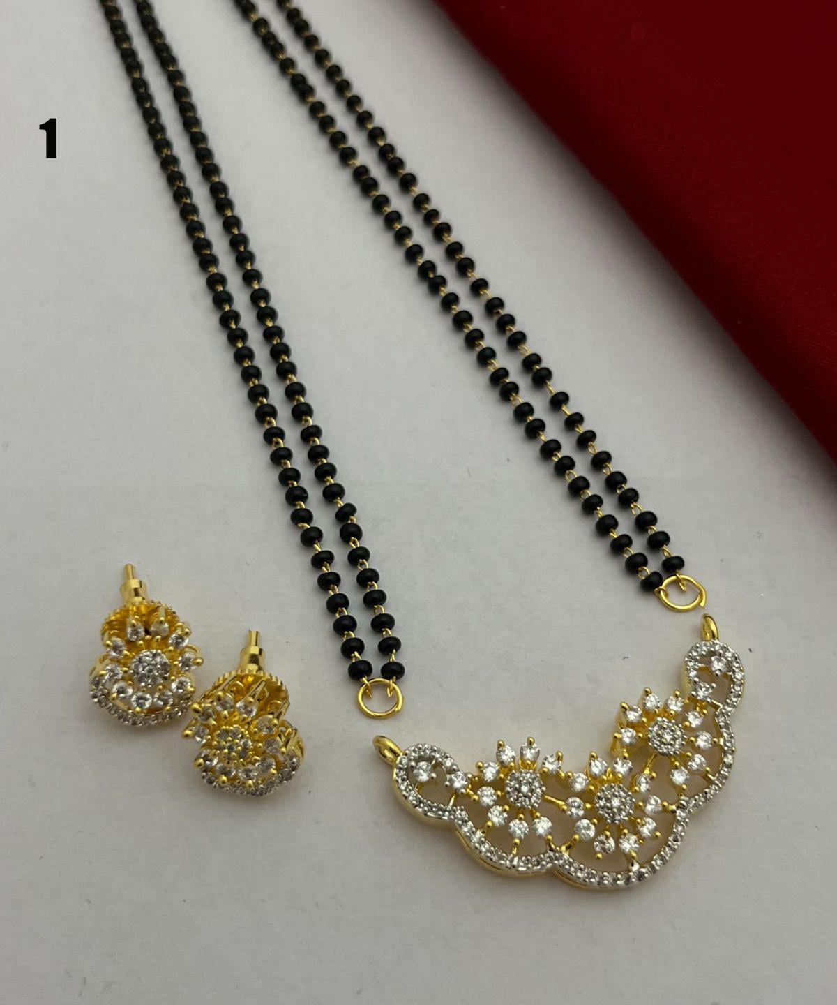 CZ Gold Plated MangalSutra with black bead chain |Indian Fashion Jewelry |Daily wear American Diamond MangalSutra set |Perfect Gift for wife