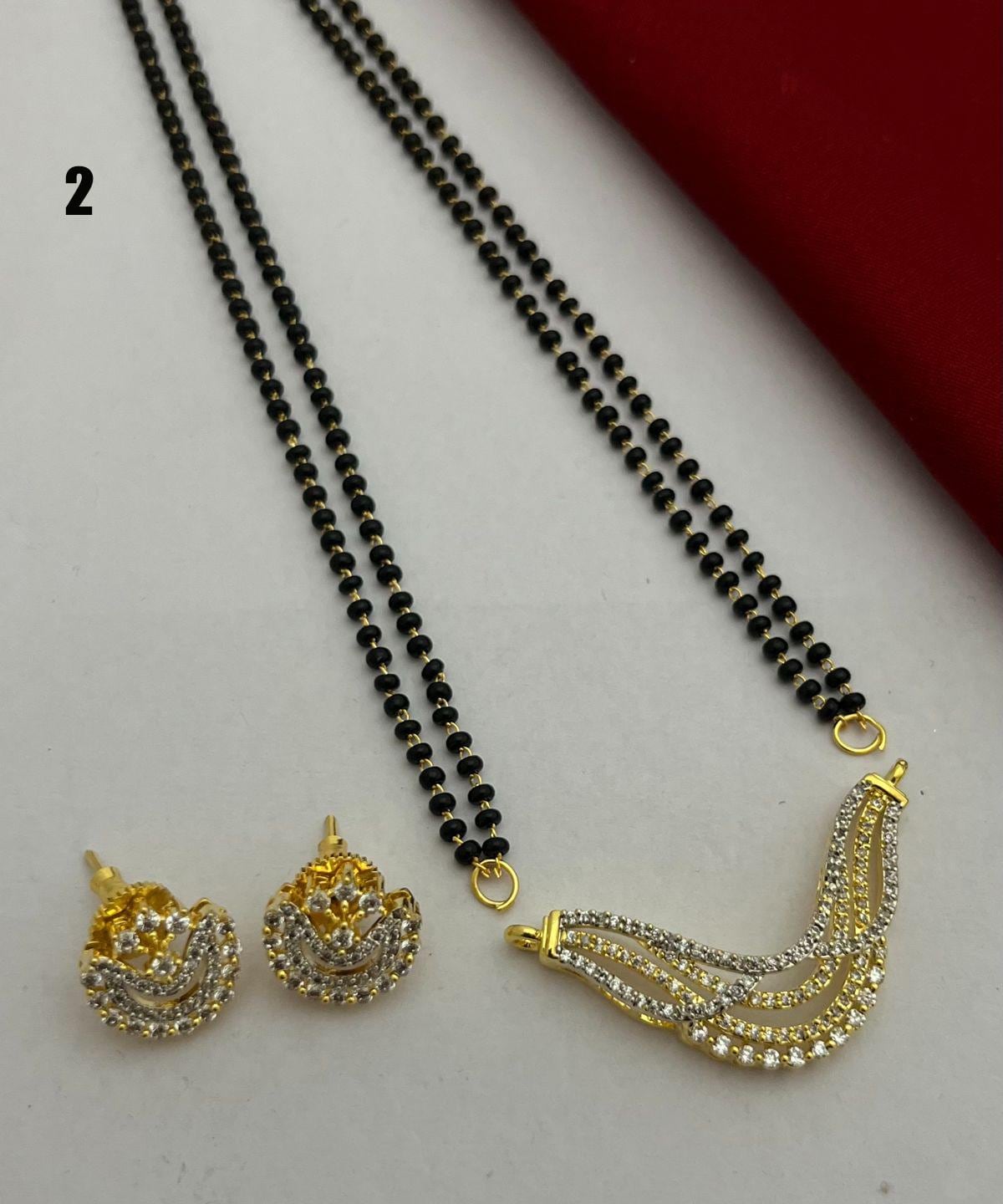 CZ Gold Plated MangalSutra with black bead chain |Indian Fashion Jewelry |Daily wear American Diamond MangalSutra set |Perfect Gift for wife