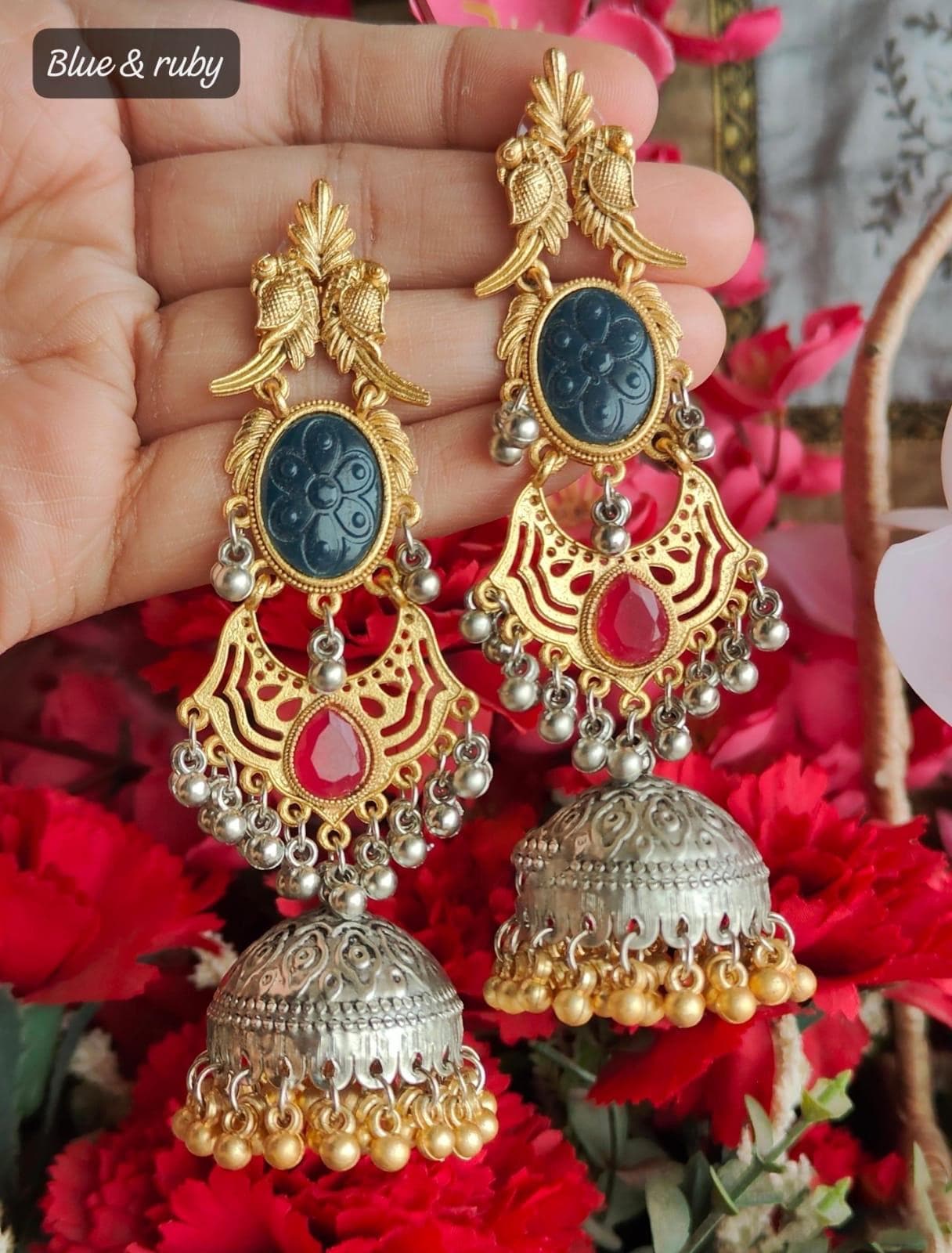 Oxidized Silver & Gold Jhumka Earrings with Ghungroo Bells| Dual Tone Jhumka Earrings| Statement Earrings| Bohemian Jhumka Earrings