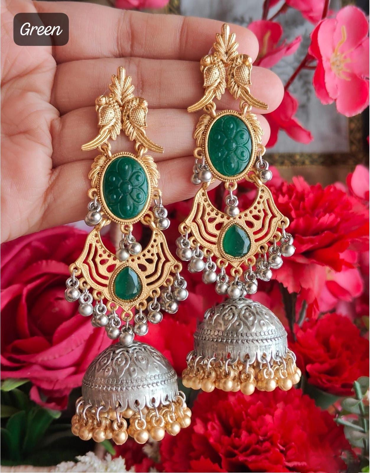 Oxidized Silver & Gold Jhumka Earrings with Ghungroo Bells| Dual Tone Jhumka Earrings| Statement Earrings| Bohemian Jhumka Earrings