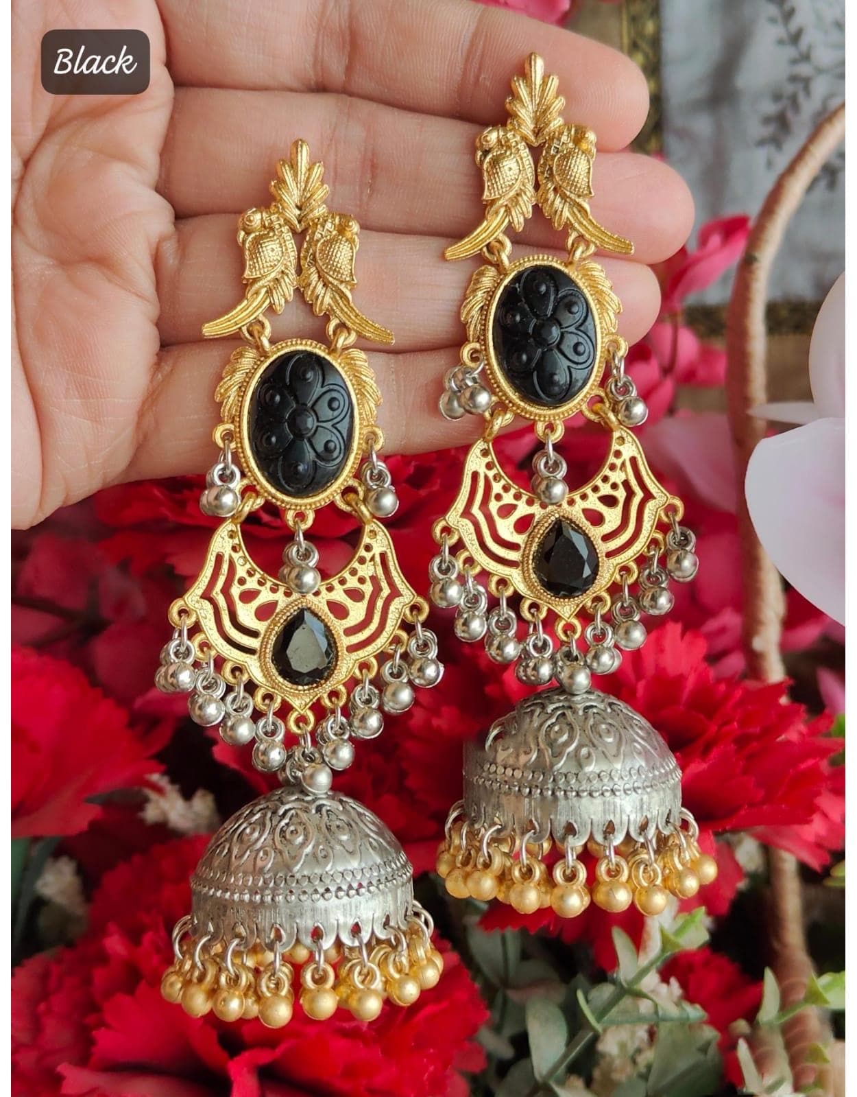 Oxidized Silver & Gold Jhumka Earrings with Ghungroo Bells| Dual Tone Jhumka Earrings| Statement Earrings| Bohemian Jhumka Earrings