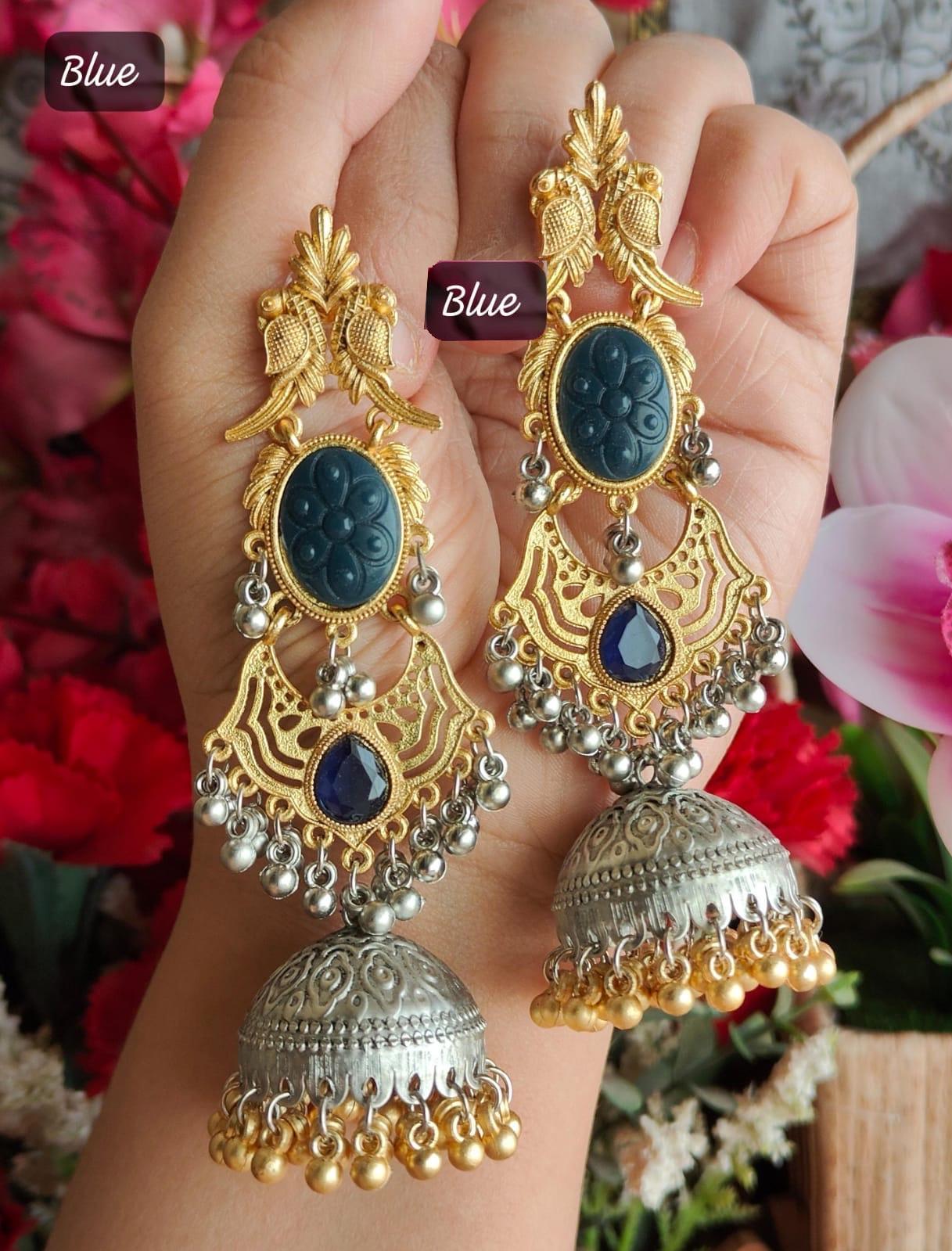 Oxidized Silver & Gold Jhumka Earrings with Ghungroo Bells| Dual Tone Jhumka Earrings| Statement Earrings| Bohemian Jhumka Earrings