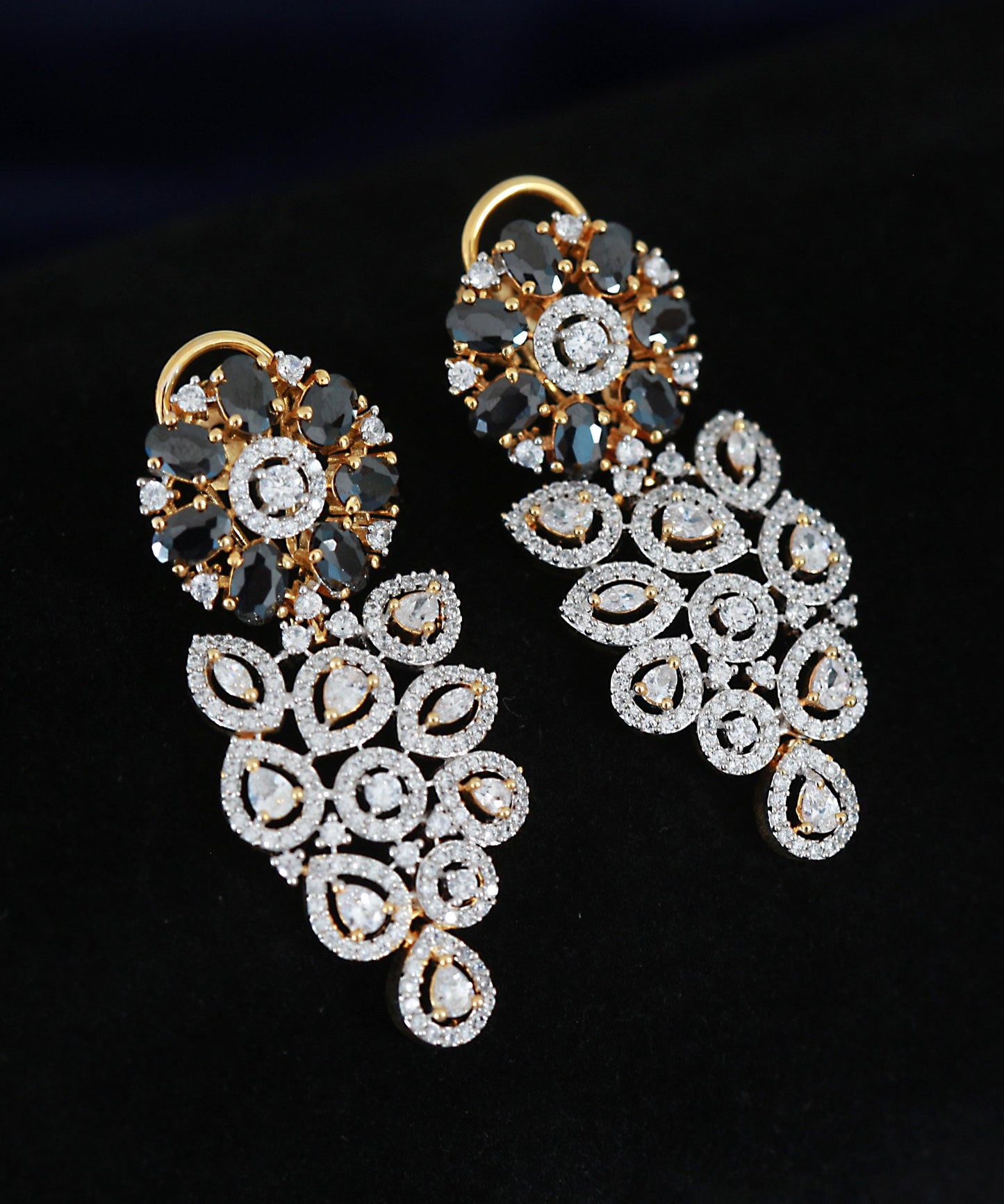 Teardrop CZ Statement Earrings| Long American Diamond Earrings| Bridal Dangle Earrings| Ruby, Green, Topaz, Black Colors| Gift for her