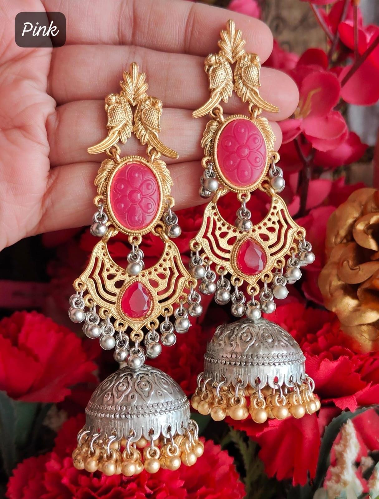 Oxidized Silver & Gold Jhumka Earrings with Ghungroo Bells| Dual Tone Jhumka Earrings| Statement Earrings| Bohemian Jhumka Earrings