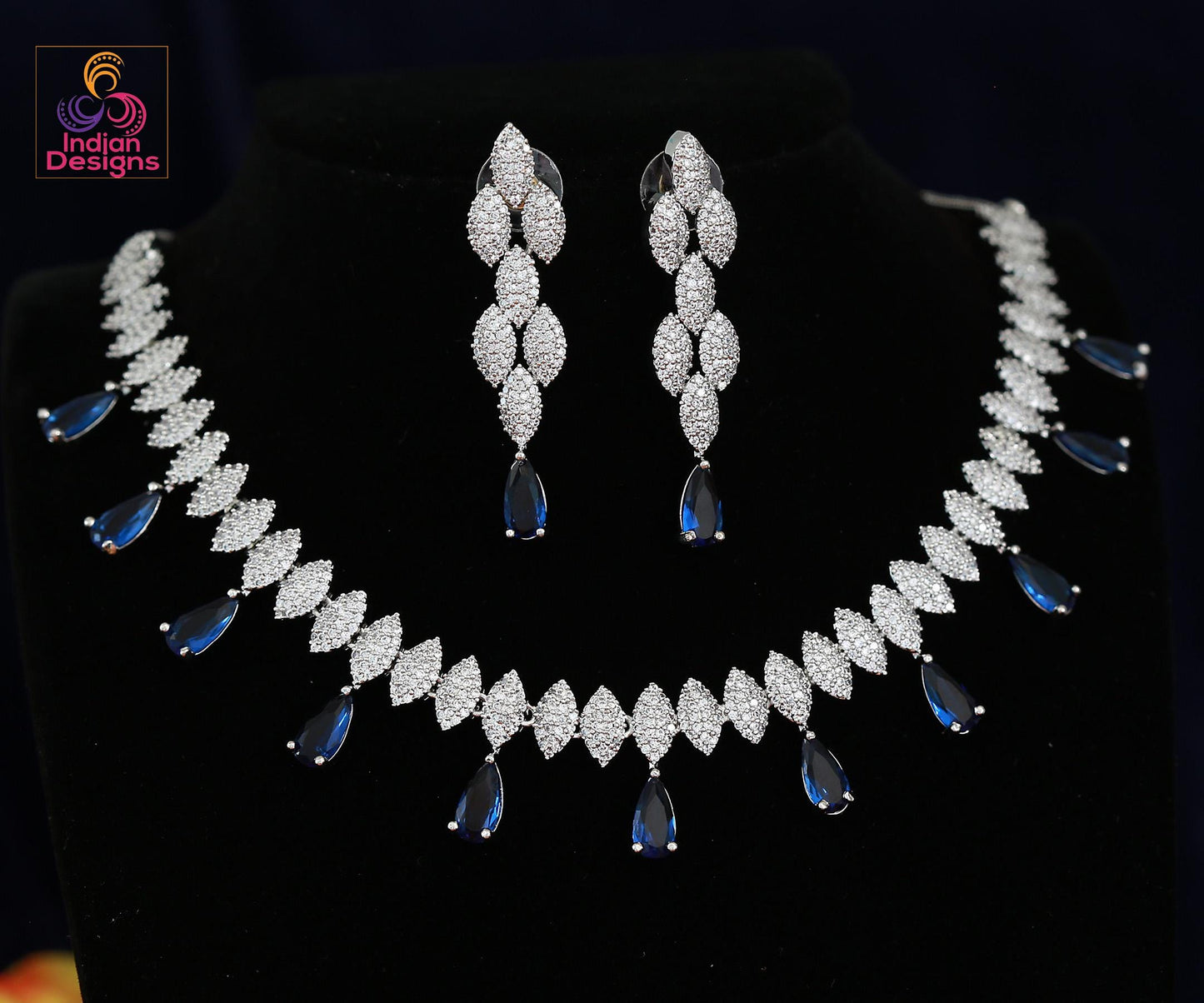 Minimalist AD Teardrop Necklace Set| Silver tone CZ Bridal Jewelry| Diamond Look Wedding Party Choker| Statement Necklace |Gift for her