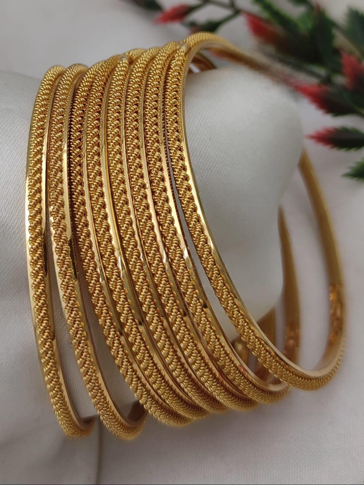Gold Plated Bangles| Threaded Design Bracelets| Traditional Indian Daily Wear Bangles| Set of 8 Stackable Bangles| Party Wear Gift for her