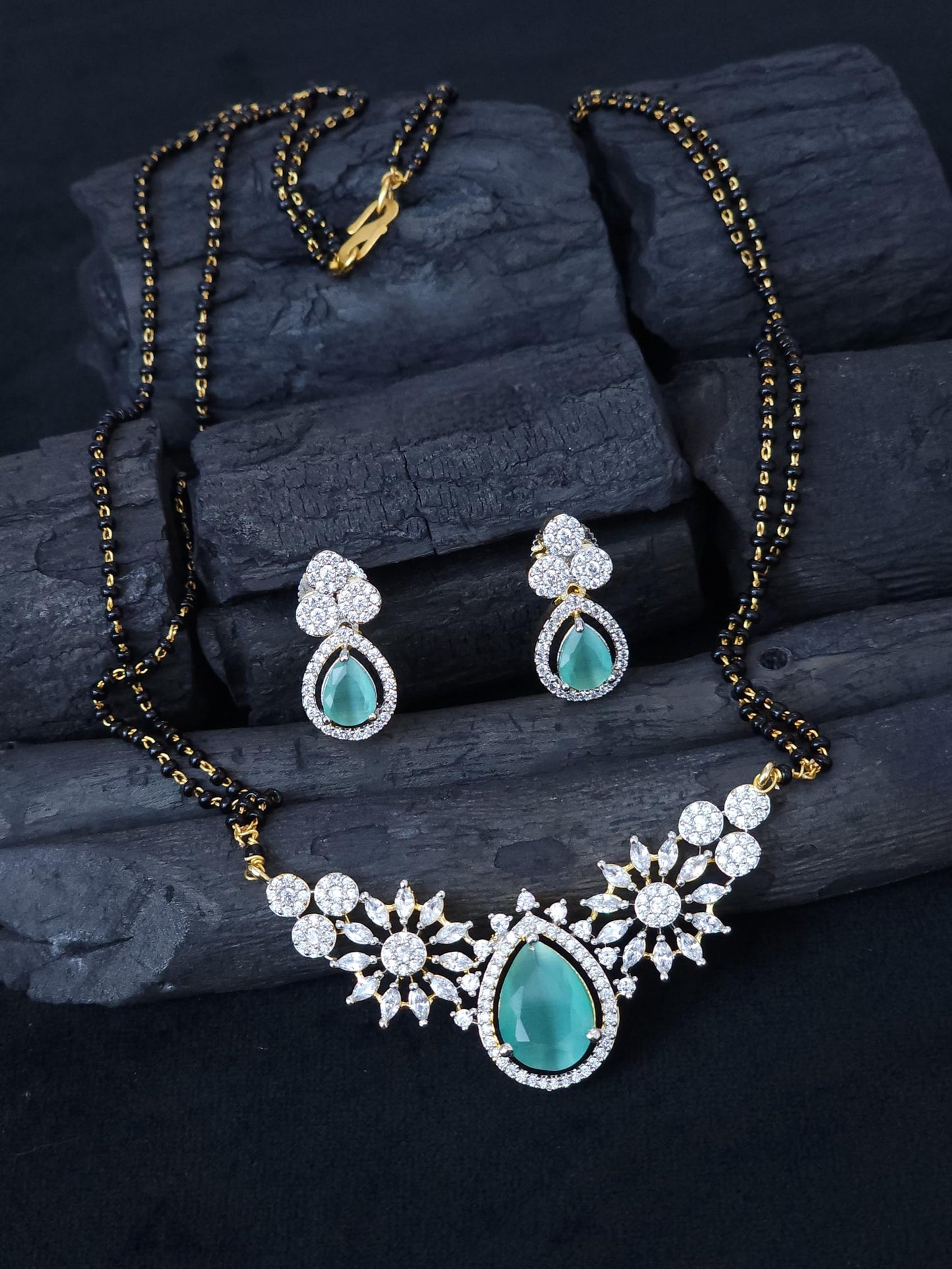 American Diamond Mangalsutra Set| Stylish Daily Wear CZ Pendant with Matching Earrings| AD Pendant and Earrings set| Gift for her