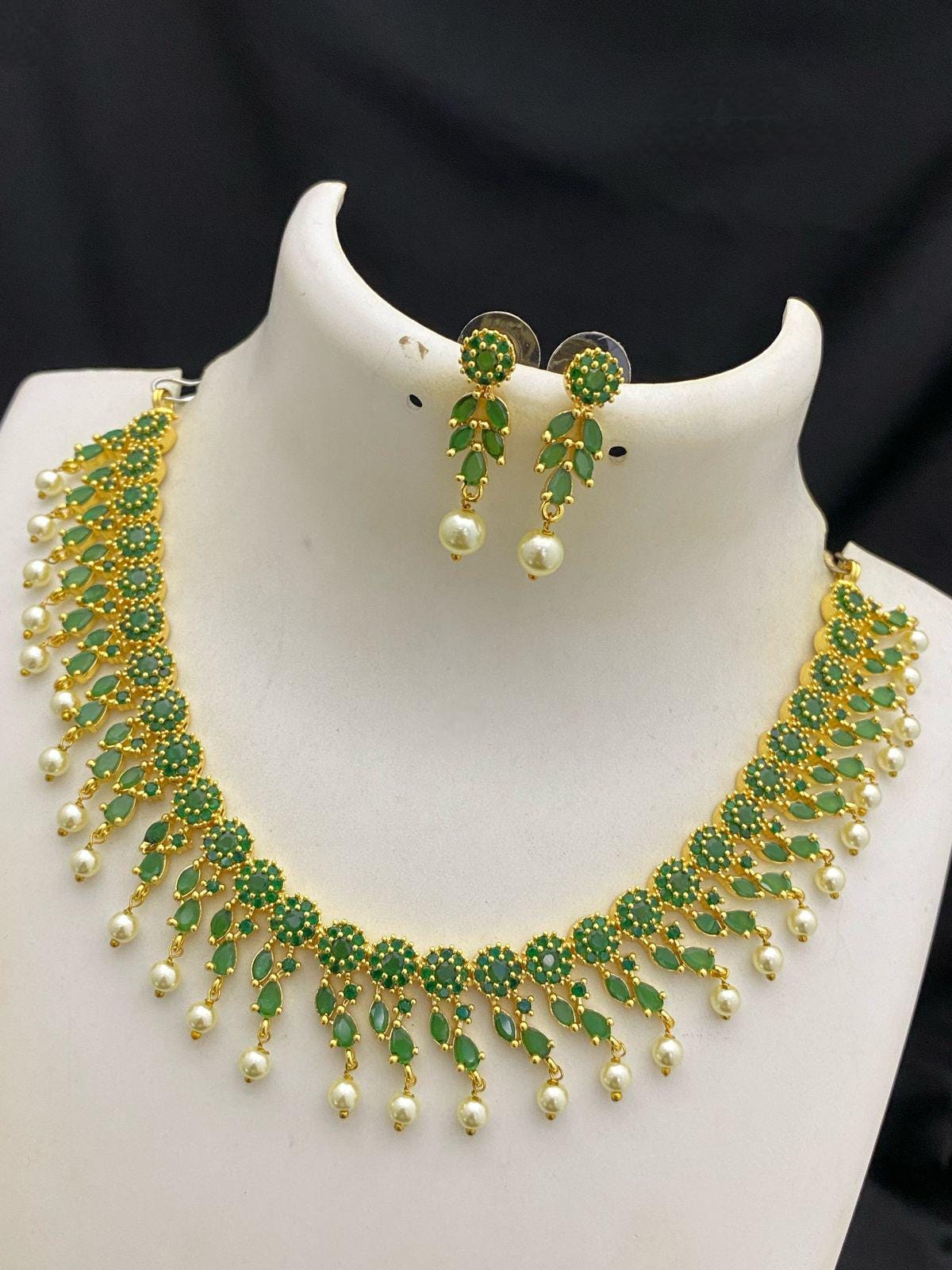 American diamond necklace set | Indian bridal necklace set online | gold-plated AD necklace set with earrings | Multi color crystal necklace