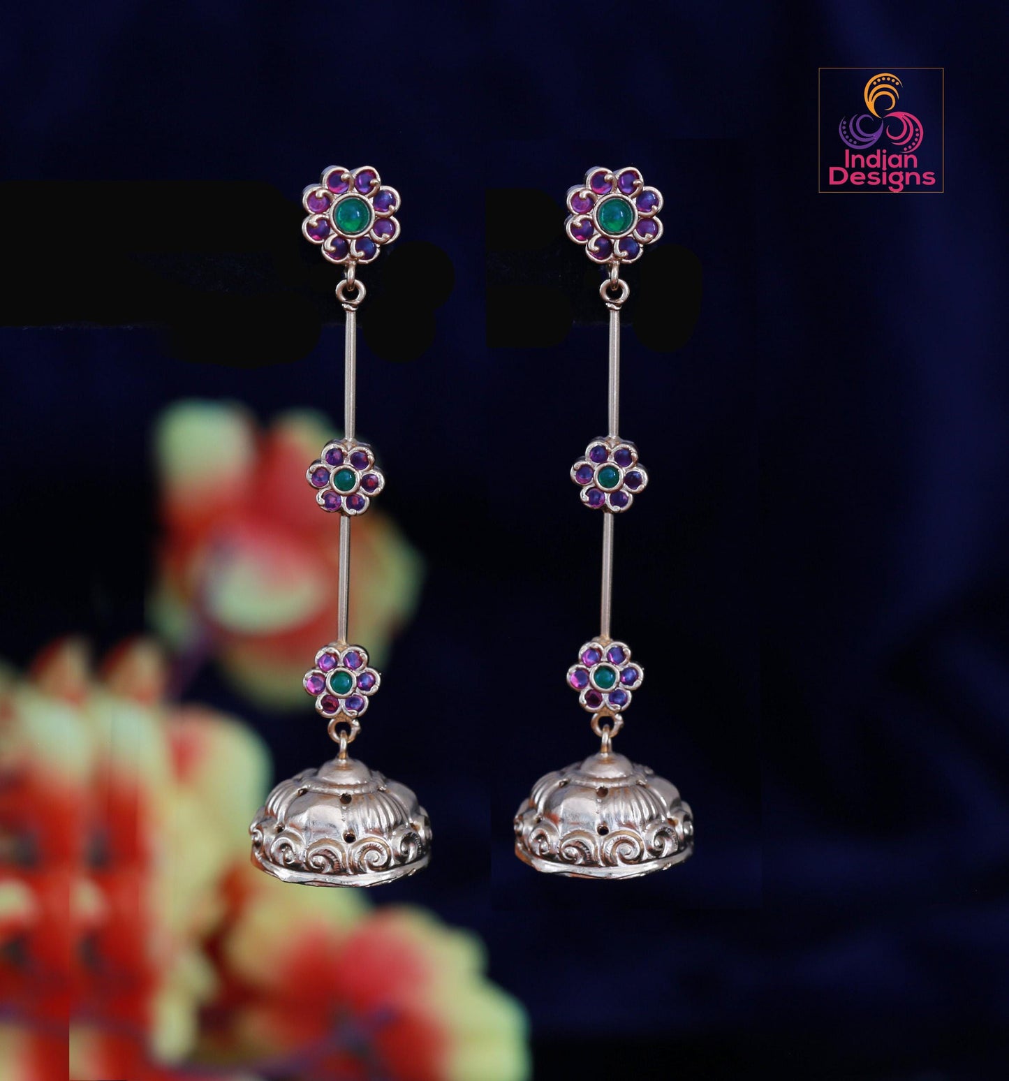 Matte Gold Long Jhumka Earrings with Floral Design| Antique Finish Indian Earrings | Traditional Wedding Statement Ethnic Dangler Earrings