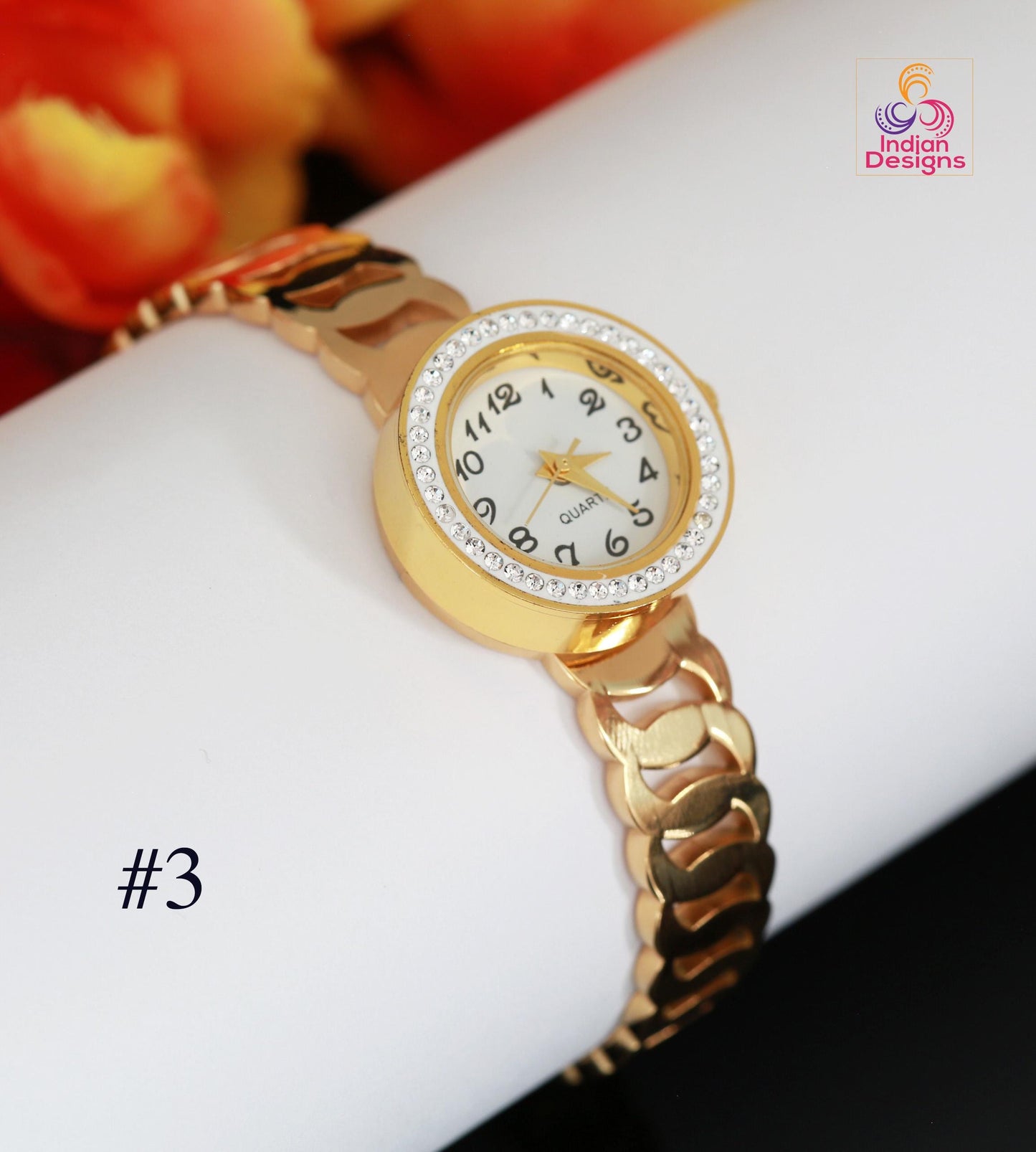 Gold Plated Cuff Bracelet Watch| AD Stone Analog Bangle| Multi-Color Ruby Emerald Statement Watch| Statement Watch| Indian Wedding Gift