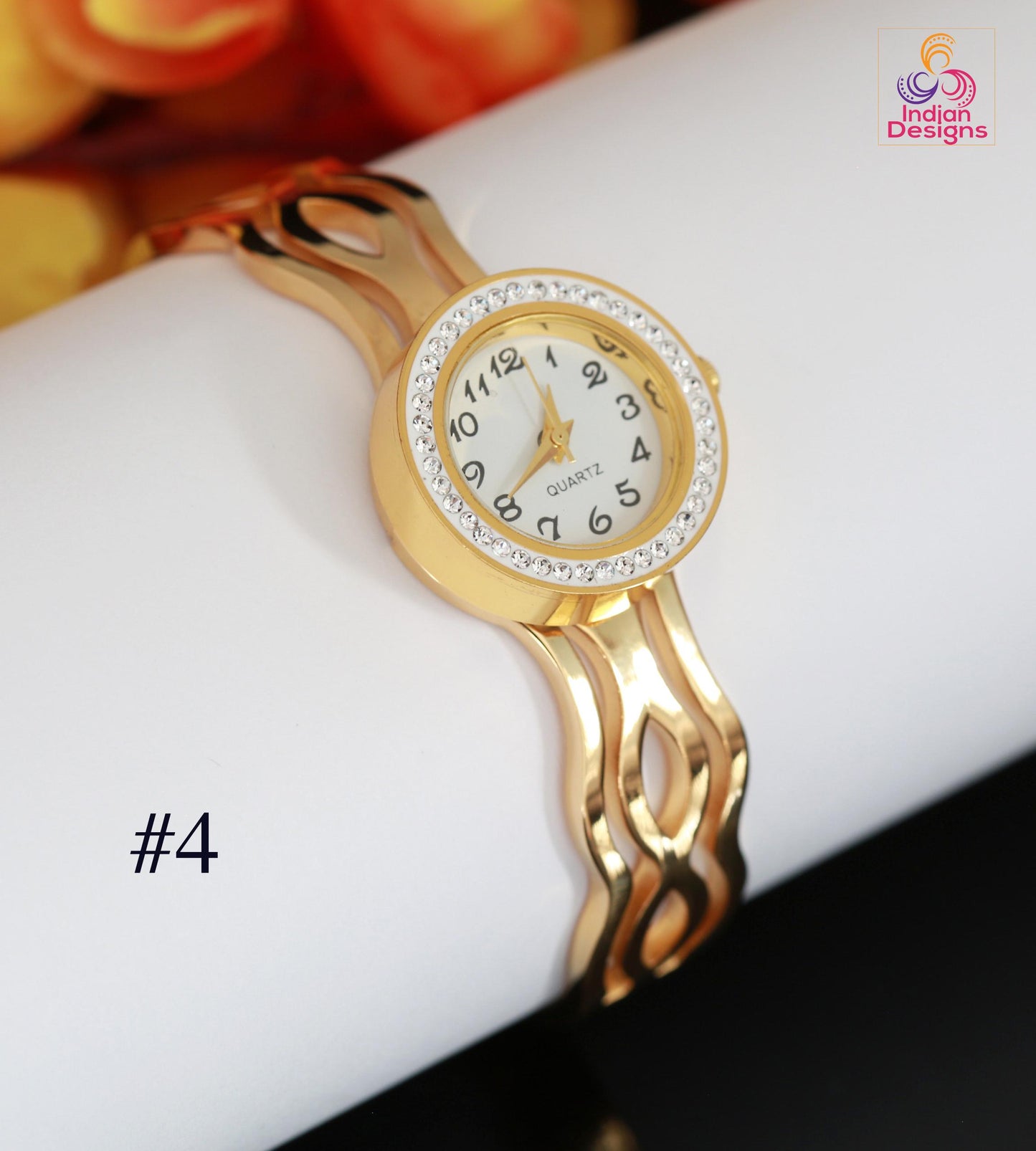 Gold Plated Cuff Bracelet Watch| AD Stone Analog Bangle| Multi-Color Ruby Emerald Statement Watch| Statement Watch| Indian Wedding Gift
