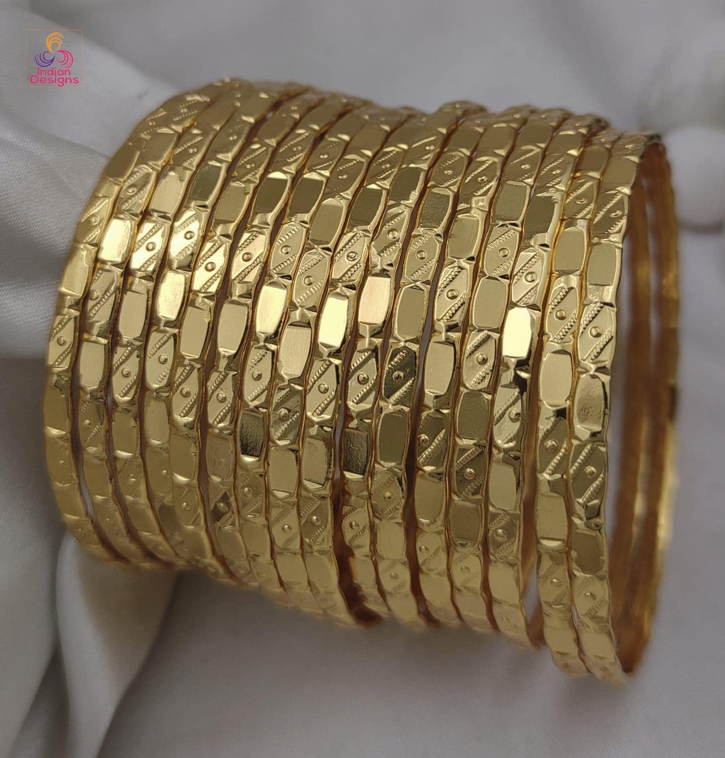 Gold Plated Daily wear Bangle set of 16|Traditional Light weight stackable bangles| South Indian Style Wedding bangles| Gift for her