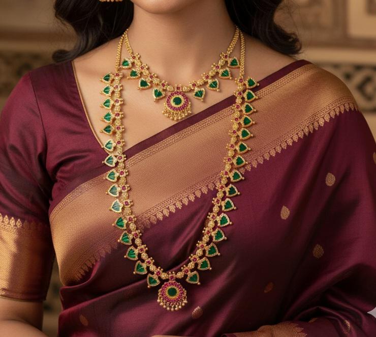 Gold Plated Green Palakka Mala Necklace combo| Kerala Traditional Jewelry| Indian wedding necklace set| Temple Jewelry| Statement necklace