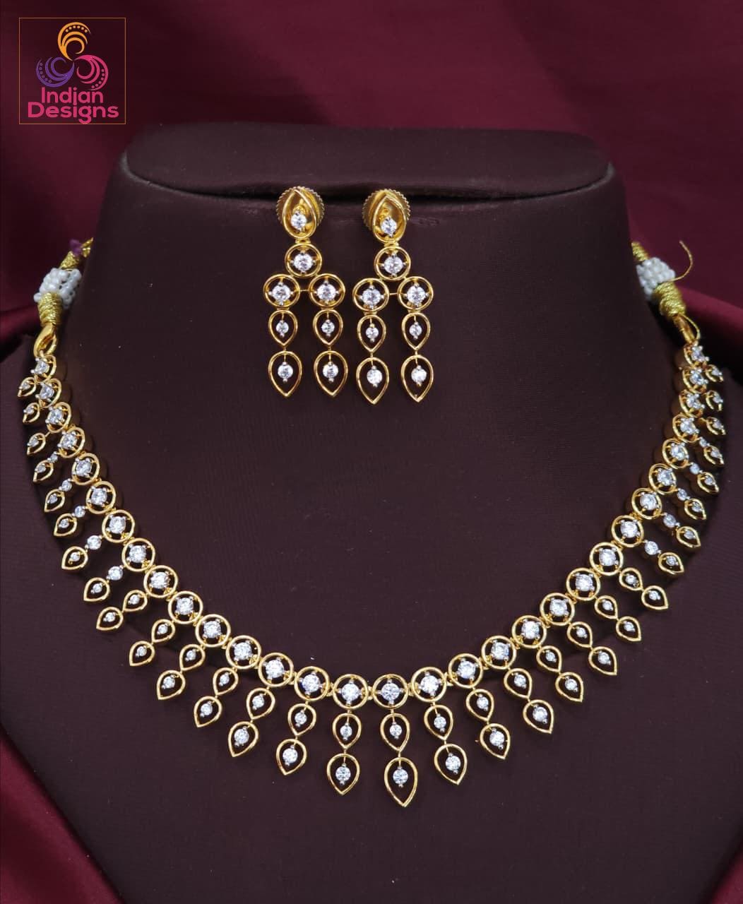 AD stone Choker necklace and Earrings| Statement necklace| Lightweight party wear Jewelry| Indian Wedding jewelry| Gift for her