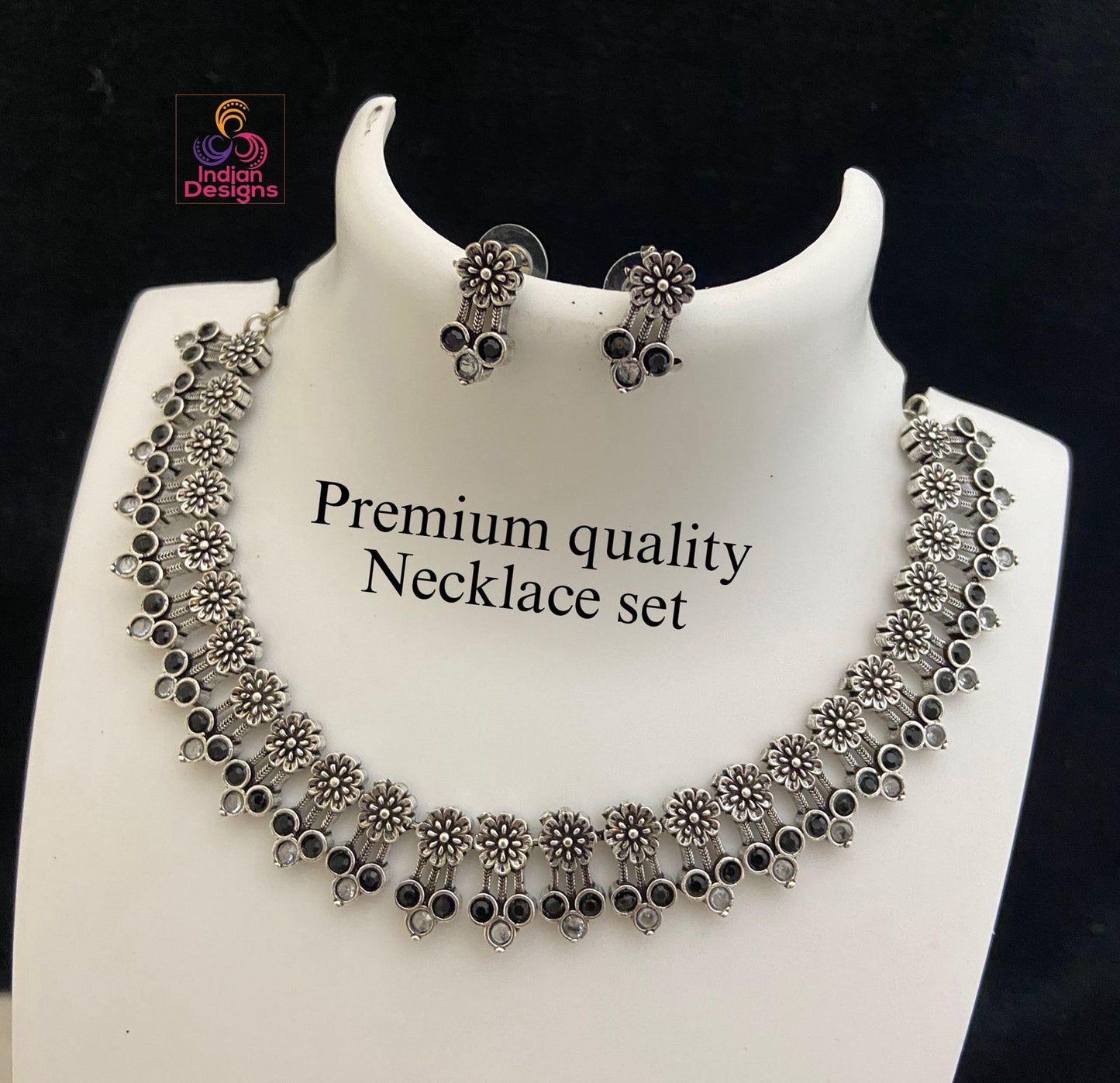 Indian Oxidized Choker Necklace Earring set| Oxidized German Silver Jewelry| Antique Necklace with Earrings by Indian Designs| Gift for her