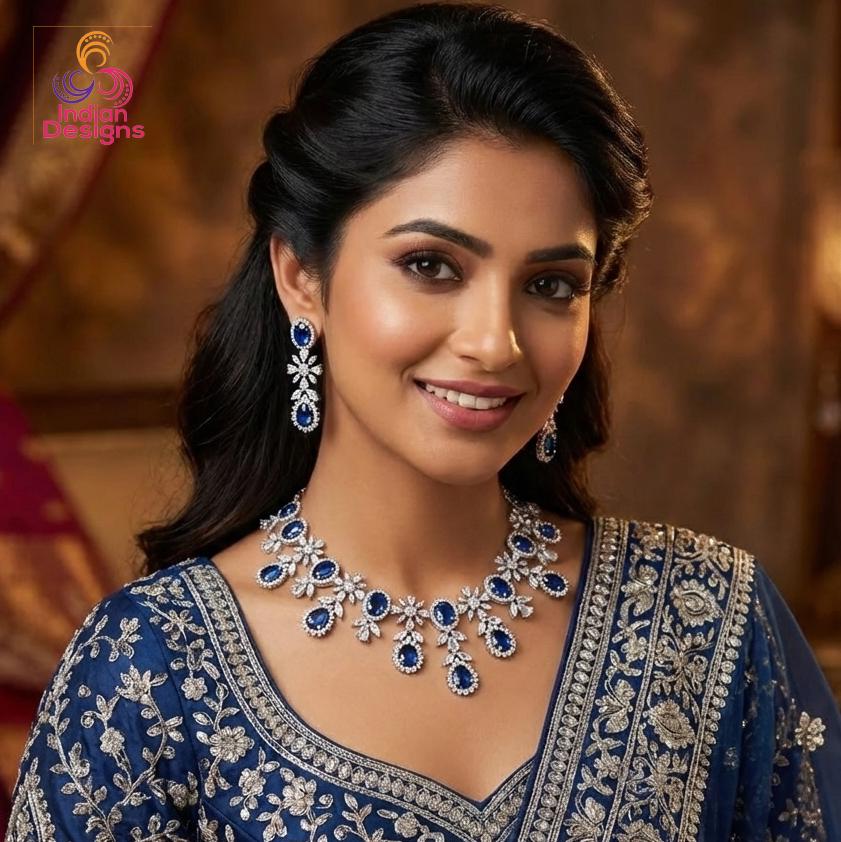 American Diamond Silver Necklace & Earrings Wedding Jewelry set| Gift for her| Indian Jewelry|Statement Necklace|choker set with Pink stones