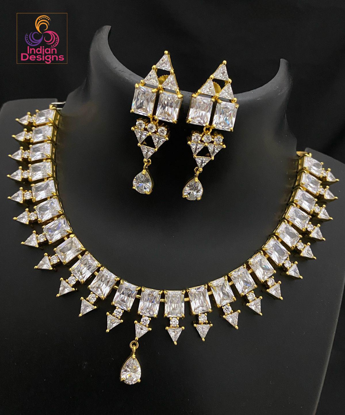 Gold plated ruby emerald ad stone choker| indian wedding jewelry| minimalist american diamond cz bridal wedding jewelry| gift for her