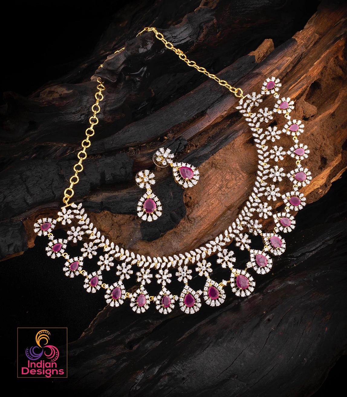 Luxury indian ad stone choker set| purple stone necklace| ruby emerald green cz bridal festive jewelry| statement choker| party wear jewelry