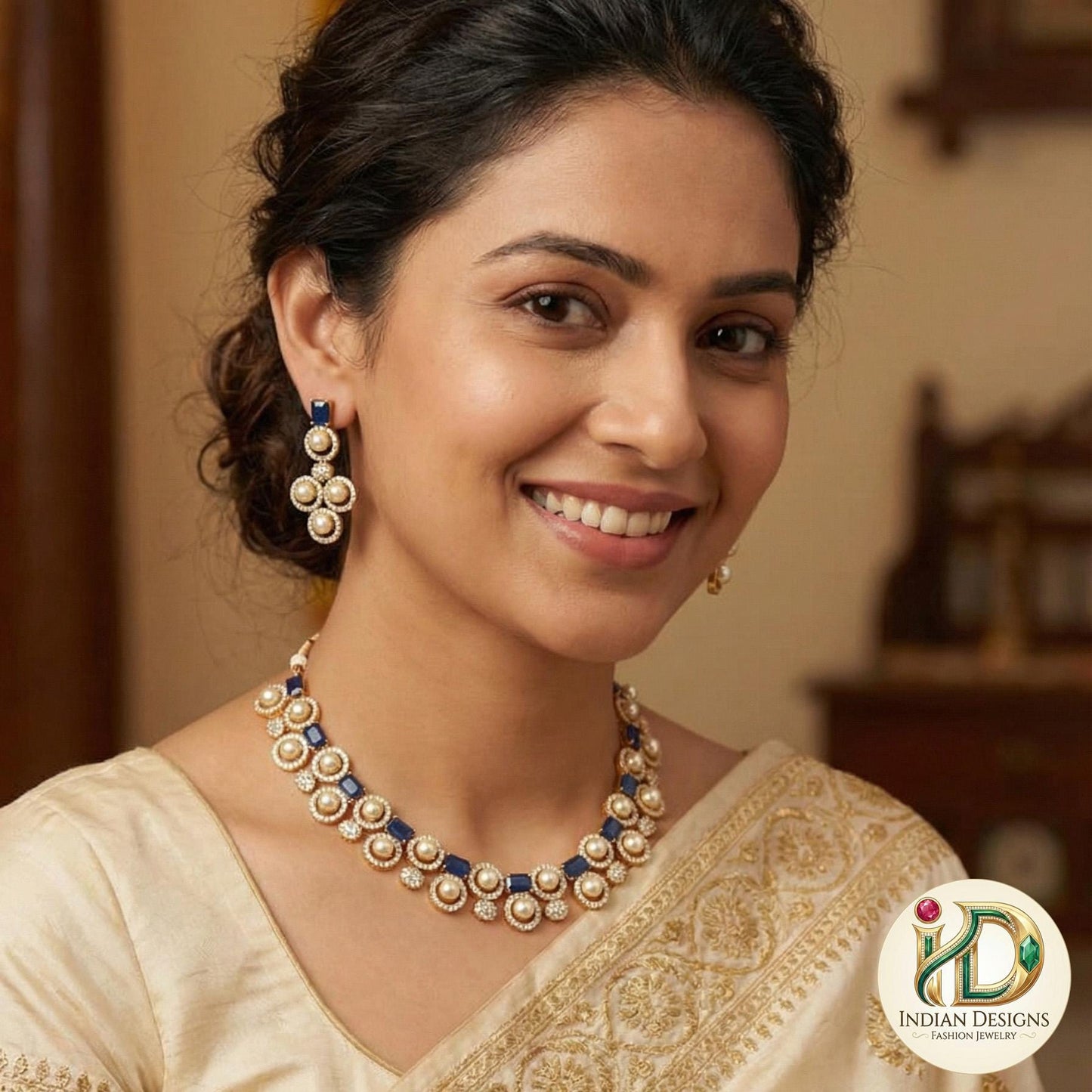 Ruby Emerald Pearl Necklace Set| AD Stone Choker with Earrings| Gold Plated Pearl & CZ Necklace Set|Indian Wedding Jewelry| Gift for Her