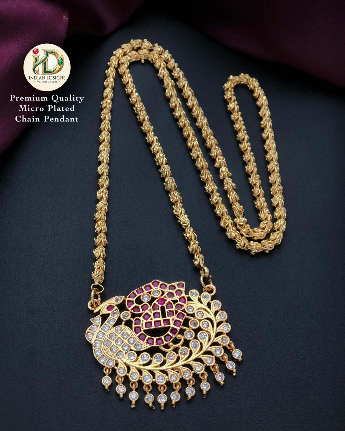 American Diamond Peacock Mugappu| Traditional |South Indian style Gold Plated Daily Wear Mala| Gold Plated Long Necklace & CZ Stone Pendant