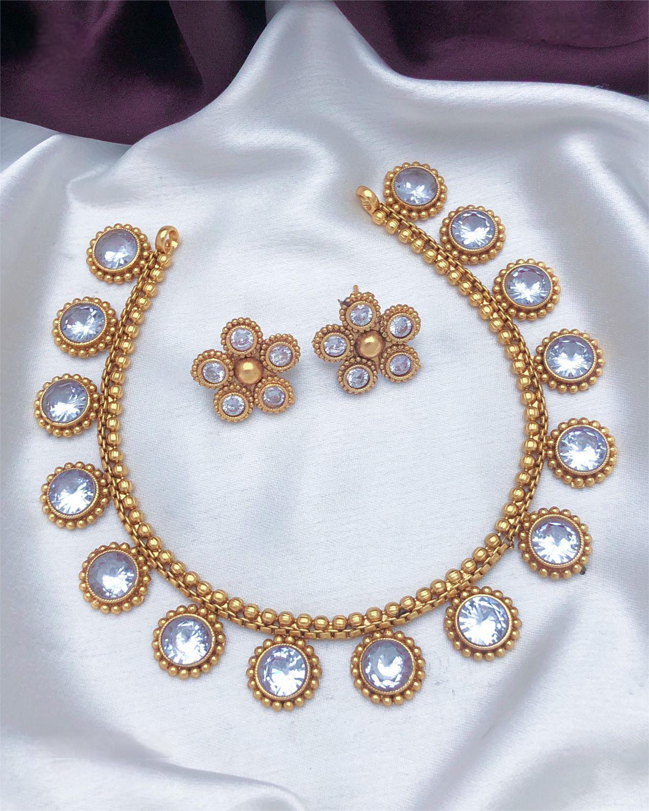 Traditional Gold-Plated Necklace Set with Red and Green Stones| Indian Temple Jewelry| Elegant Wedding Necklace with Matching Earrings