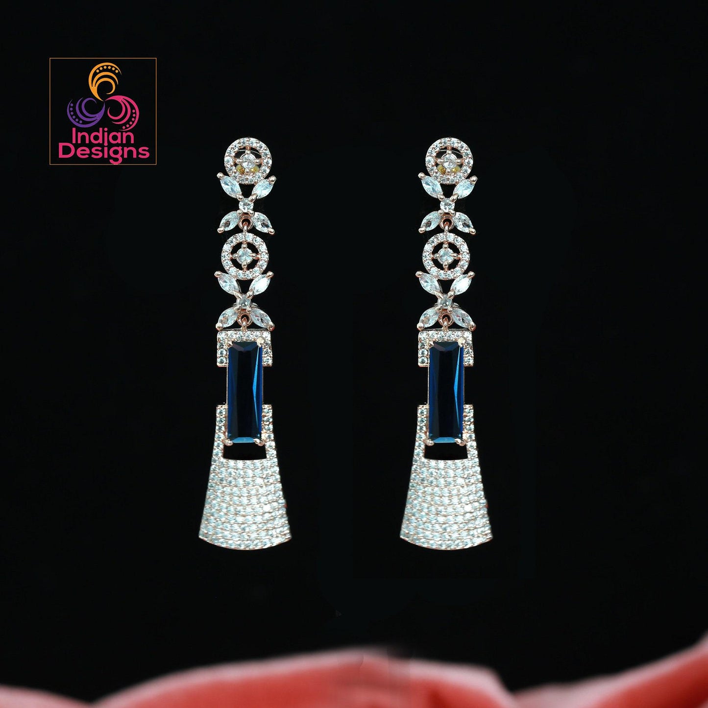 Silver polish cz diamond drop dangle earrings | rose gold american diamond designer party earrings | crystal collection earrings bridesmaid