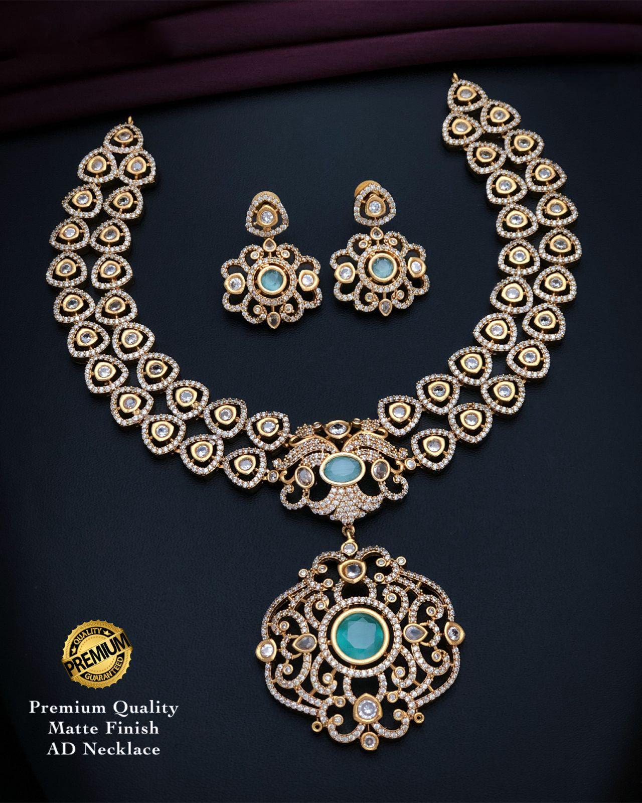 Victorian Style AD Kundan Choker Necklace with Designer Pendant| Gold Plated Antique Statement Necklace| American diamond wedding Jewelry