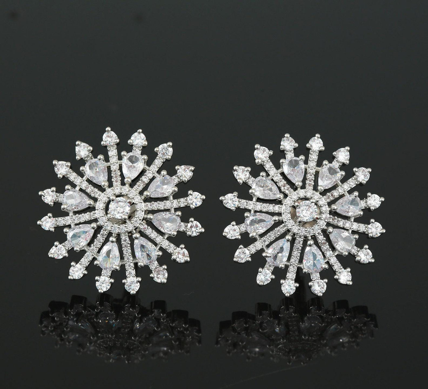 American diamond stud earrings | stud earrings for women | earrings tops | Sky blue rhodium plated Crystal stud earrings | Indian earrings