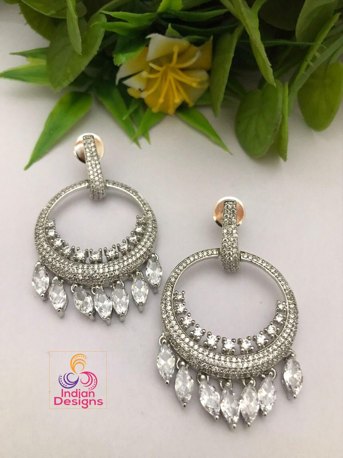 Chandbali earrings designs in gold polish with low price | rose gold cz chandbali | indian wedding earrings | fashion bollywood earrings