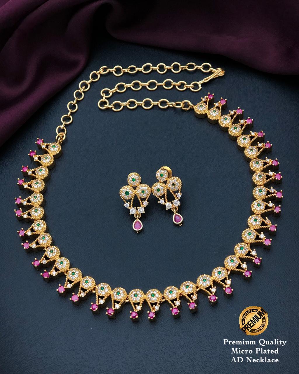 Gold plated ad necklace set| cz american diamond choker necklace| indian wedding jewelry| party wear necklace & earrings| gift for her