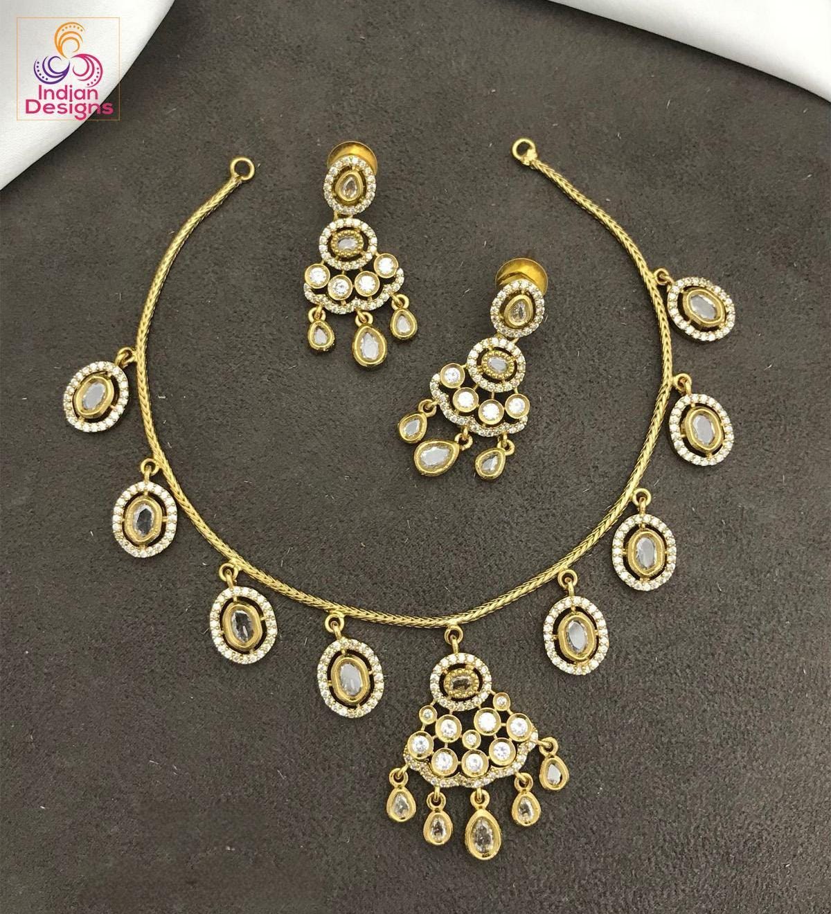 Indian choker necklace set| gold plated ad stone ruby emerald oval drop jewelry| traditional festive & wedding wear jewelry| gift for her