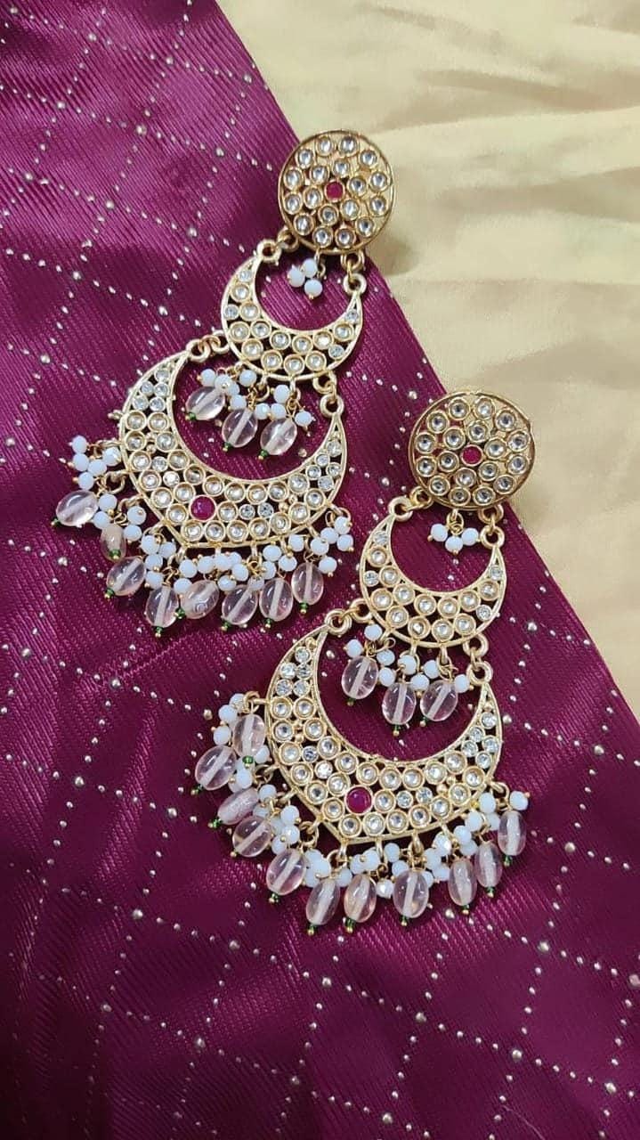 Bollywood Kundan chandelier Earrings | Indian Chandbali Earrings | Bridal Statement Earrings | Punjabi Pakistani Wedding Earrings