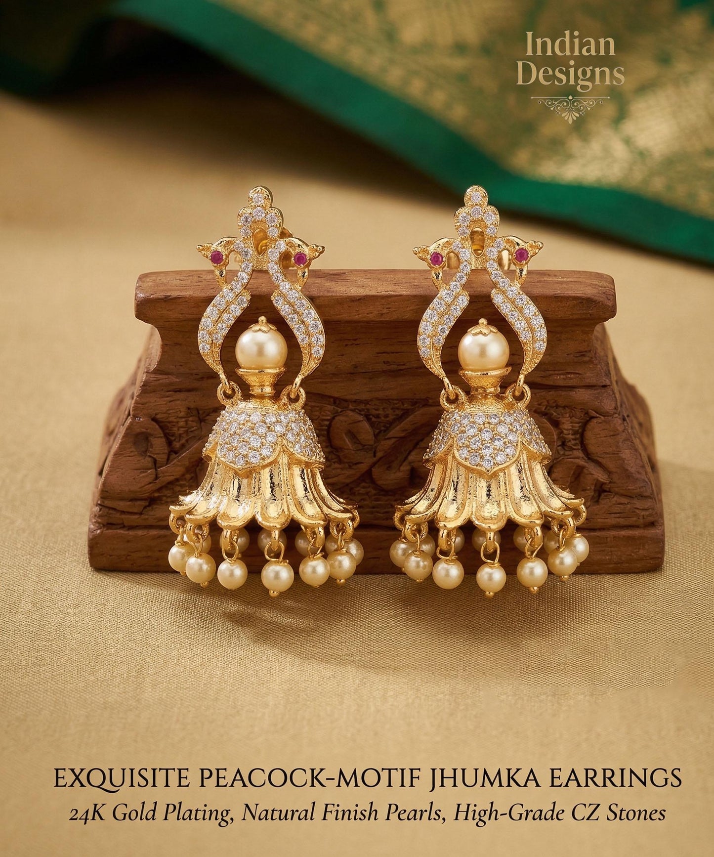 Gold Plated Pearl jhumka earrings| Ad stone Bridal jhumka earrings| South Indian wedding Jhumka Jhumki earrings| AmericanDiamond earrings