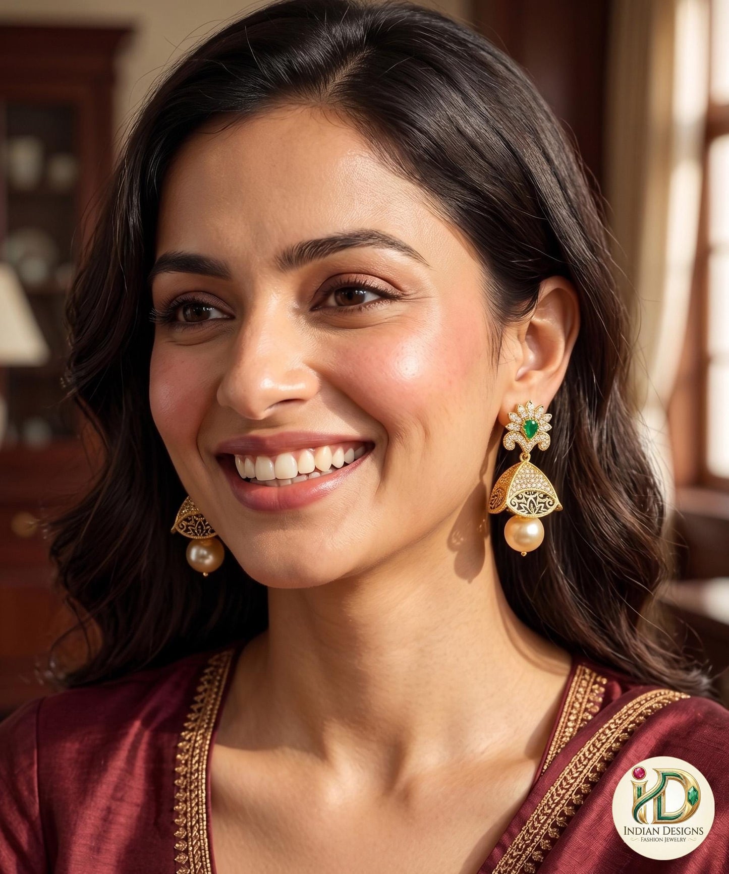 American Diamond Hot Pink CZ Fashion Jewelry Pearls Jhumka Earrings For Women|Classic CZ Golden Stone Ethnic Traditional Indian Earrings