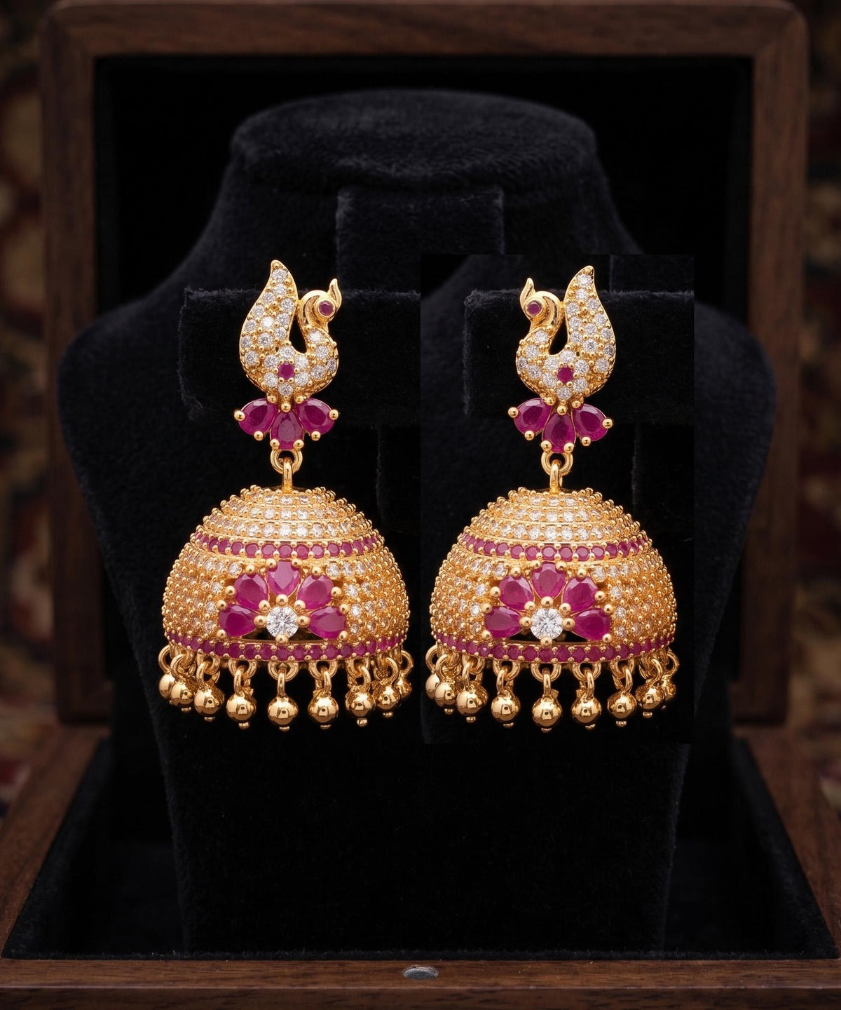 Gold plated ad stone big jhumka earrings | latest designs american diamond emerald ruby stone jhumka jhumki| gift for her