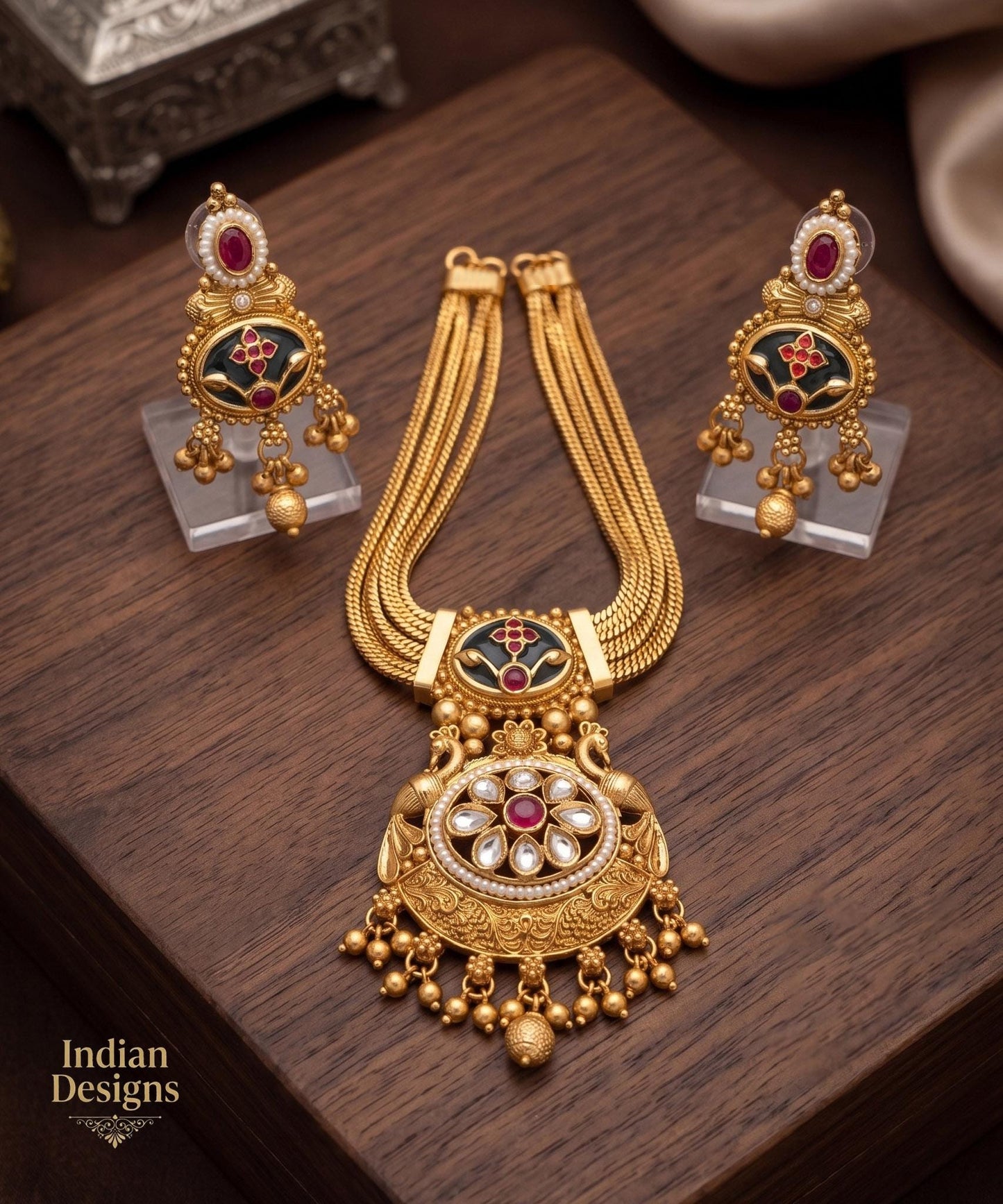 Antique Gold Plated Temple Jewelry Set| Traditional South Indian Matte Gold Necklace & Earrings| Indian Festive Wear Necklace| Gift for her