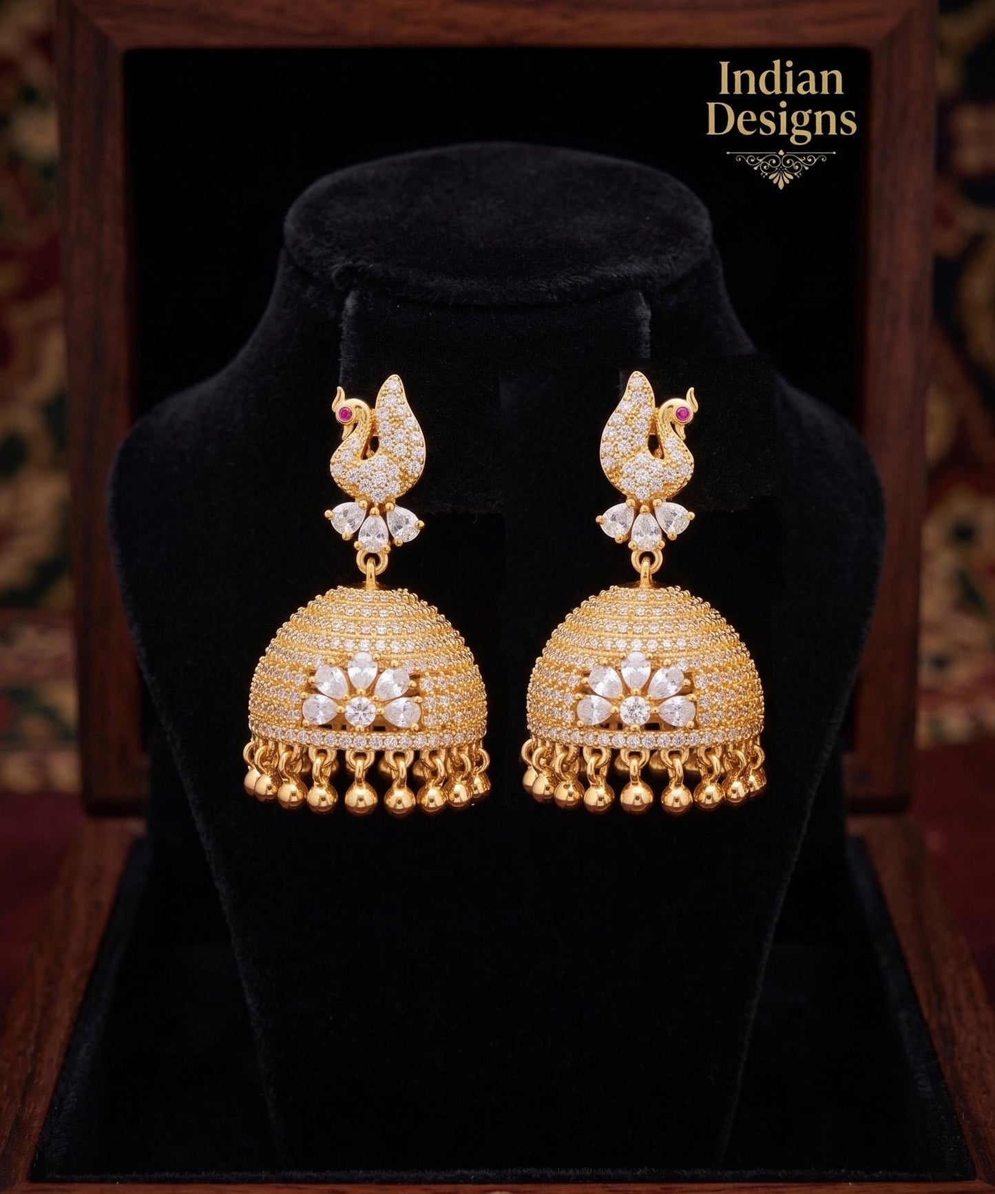 Gold plated ad stone big jhumka earrings | latest designs american diamond emerald ruby stone jhumka jhumki| gift for her