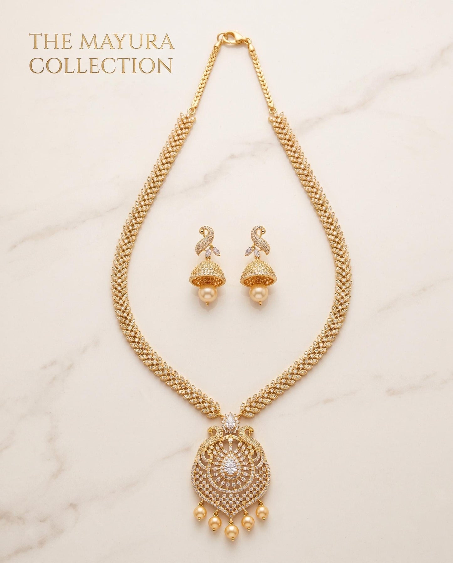 22k Gold Plated Necklace & Jhumka Earrings with AD stones| Traditional Indian Wedding Jewelry| Long Necklace Set| Anniversary Gift for Her
