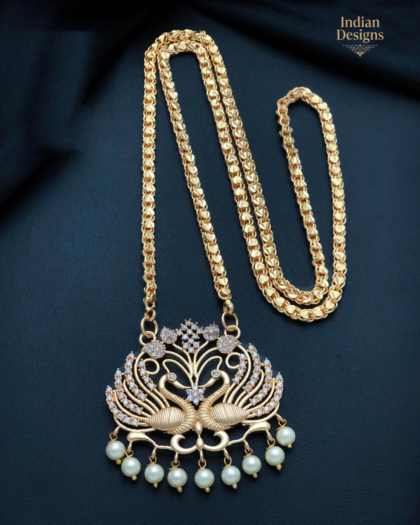 Peacock Pendant Long Necklace Gold Plated| AD Stone Indian Necklace | Temple Jewelry| Traditional South Indian Necklace| Gift for her