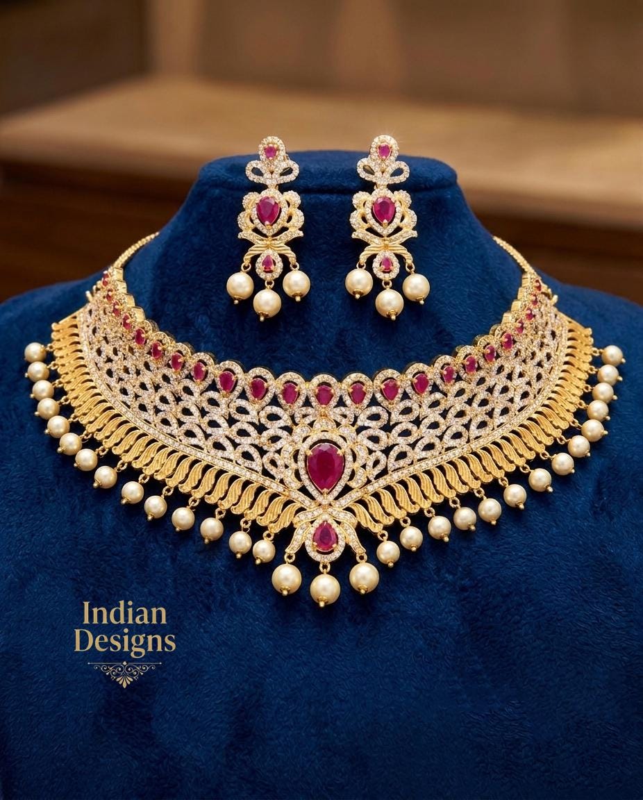 Traditional Gold Plated Choker Set| Statement Necklace and Jhumka Earrings| Ethnic Indian Wedding Jewelry| Bridal choker| Gift for Her,