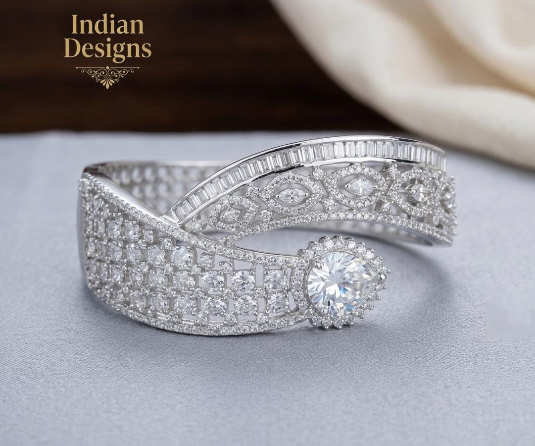 Silver Tone Ruby & Emerald CZ Bracelet for Women| Statement Kada Bangle| Bridal Party Jewelry| Open Cuff Bracelet 2.6/2.8 size| Gift for her