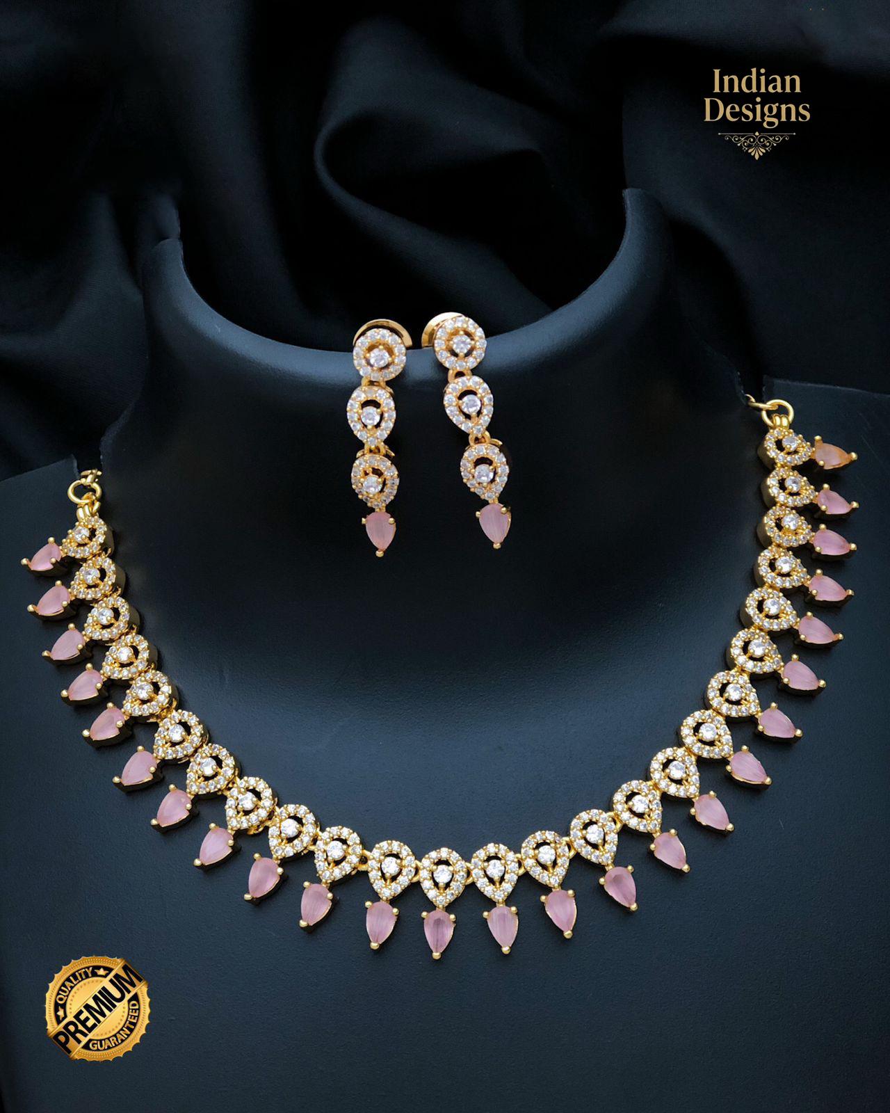 Gold plated Indian Choker and Earrings Set| CZ American Diamond Neckpiece| Minimalist Necklace with Matching Earrings| Traditional Choker