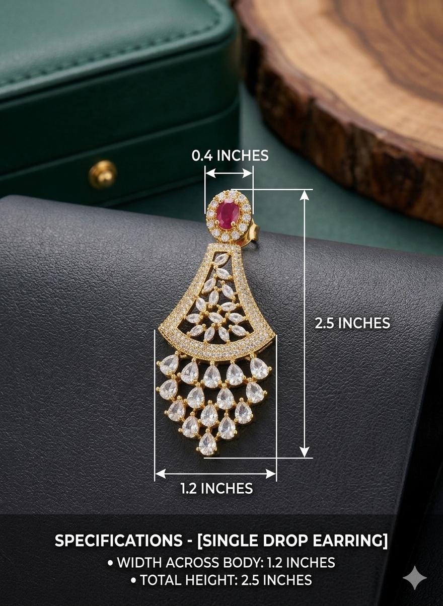 Indian Bridal Earrings with Ruby and CZ Stones| 22k Gold Plated Jhumka Drop Earrings| Bollywood Style Statement Earrings| Gift for Her